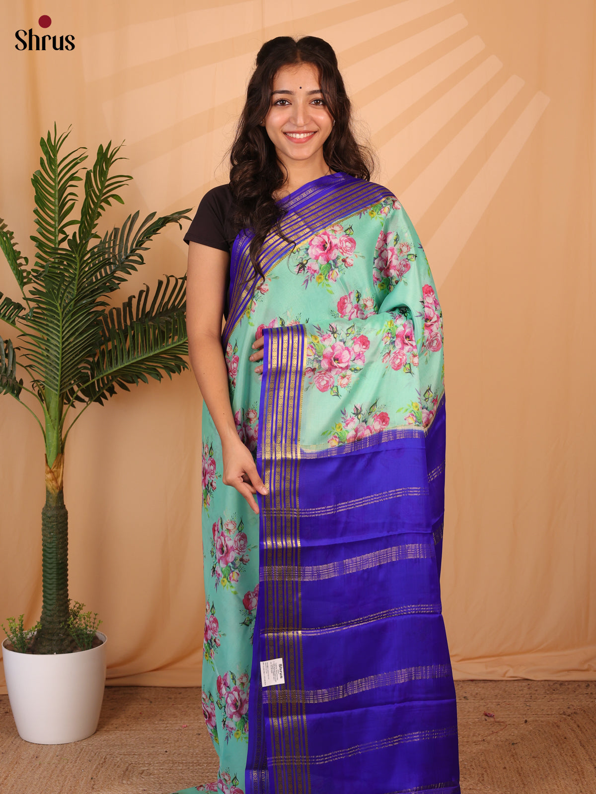 Green & Blue - Mysore Silk Saree - Shop on Shrus.com
