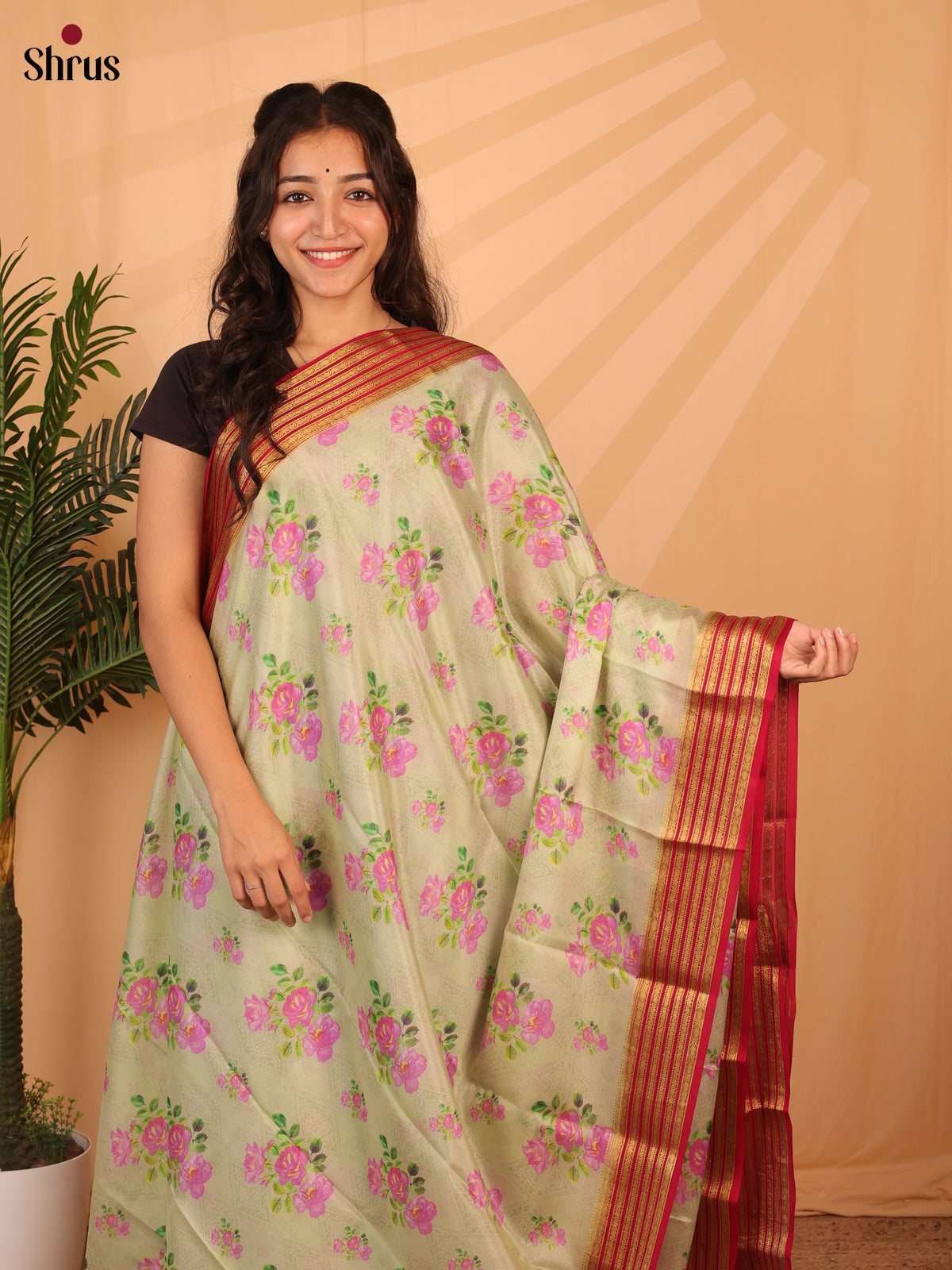 Green & Maroon - Mysore Silk Saree - Shop on Shrus.com