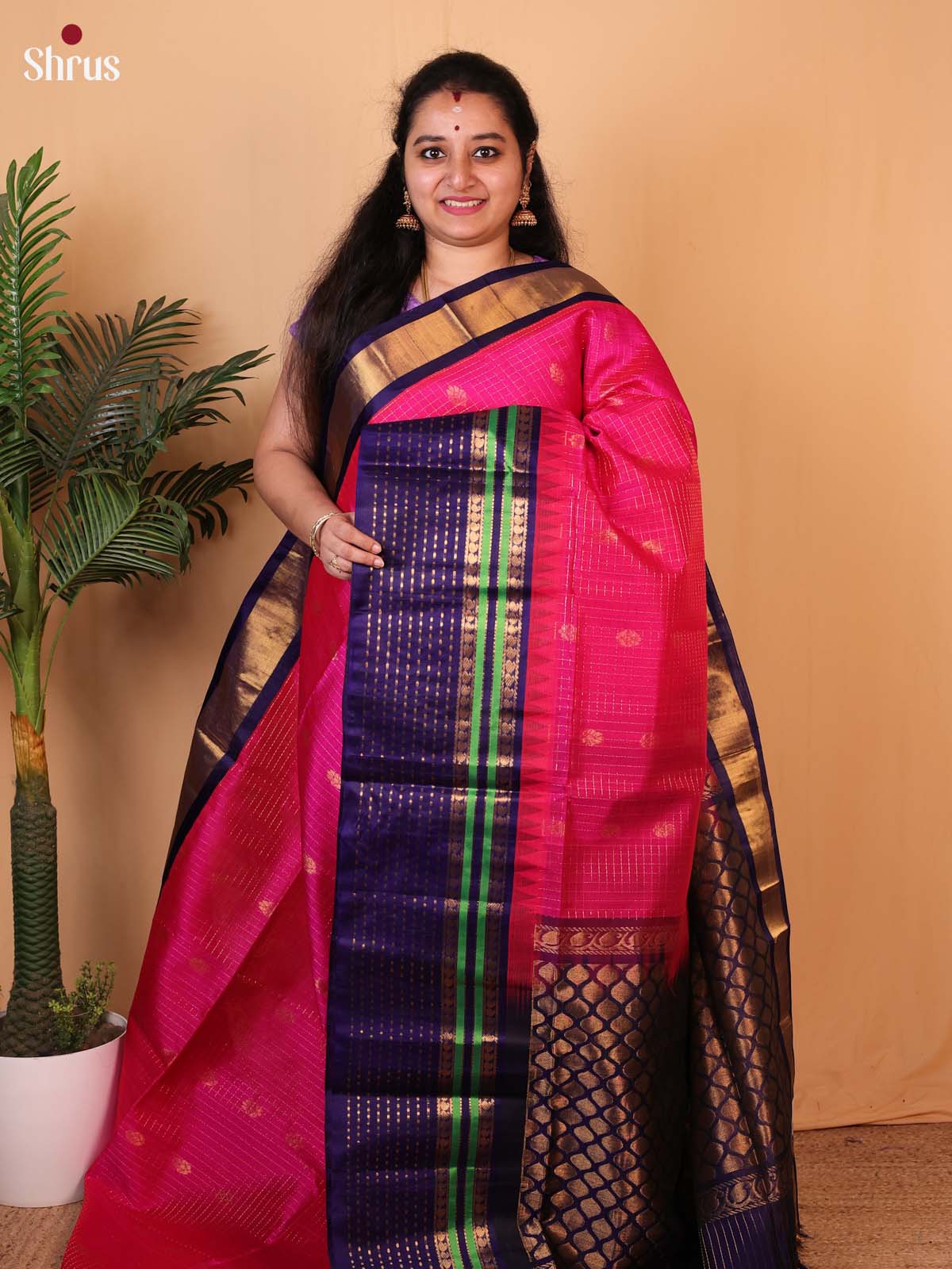 Pink & Violet - Silk Cotton Saree - Shop on Shrus.com