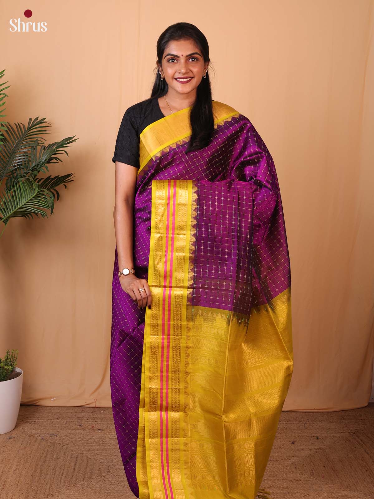 Violet & Mustard - Silk Cotton Saree - Shop on Shrus.com