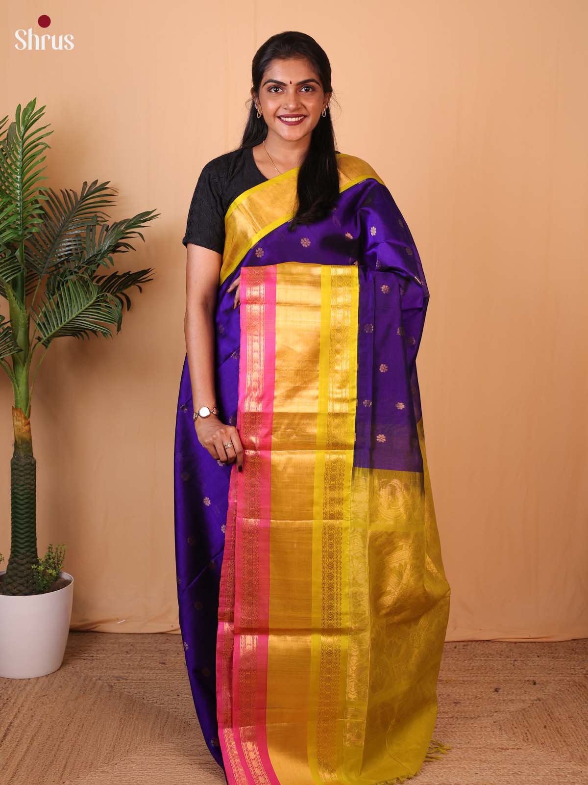 Violet & Mustard - Silk Cotton Saree - Shop on Shrus.com