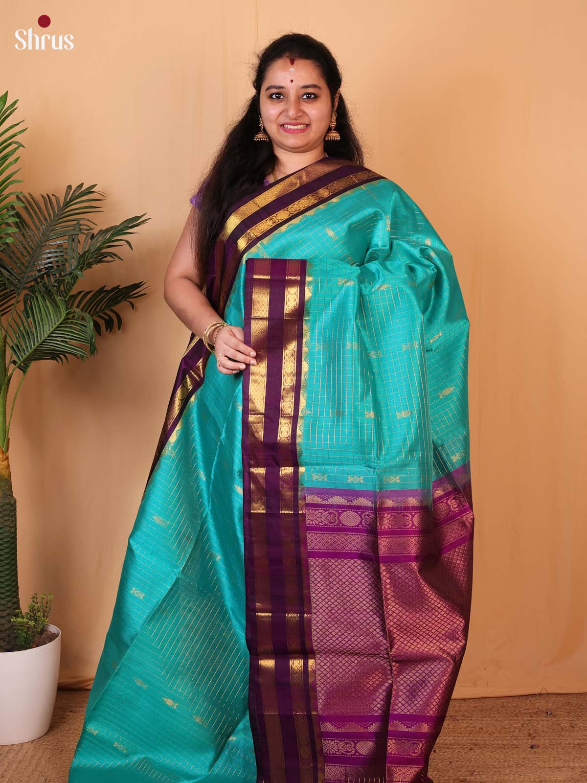 Blue & Violet - Silk Cotton Saree - Shop on Shrus.com