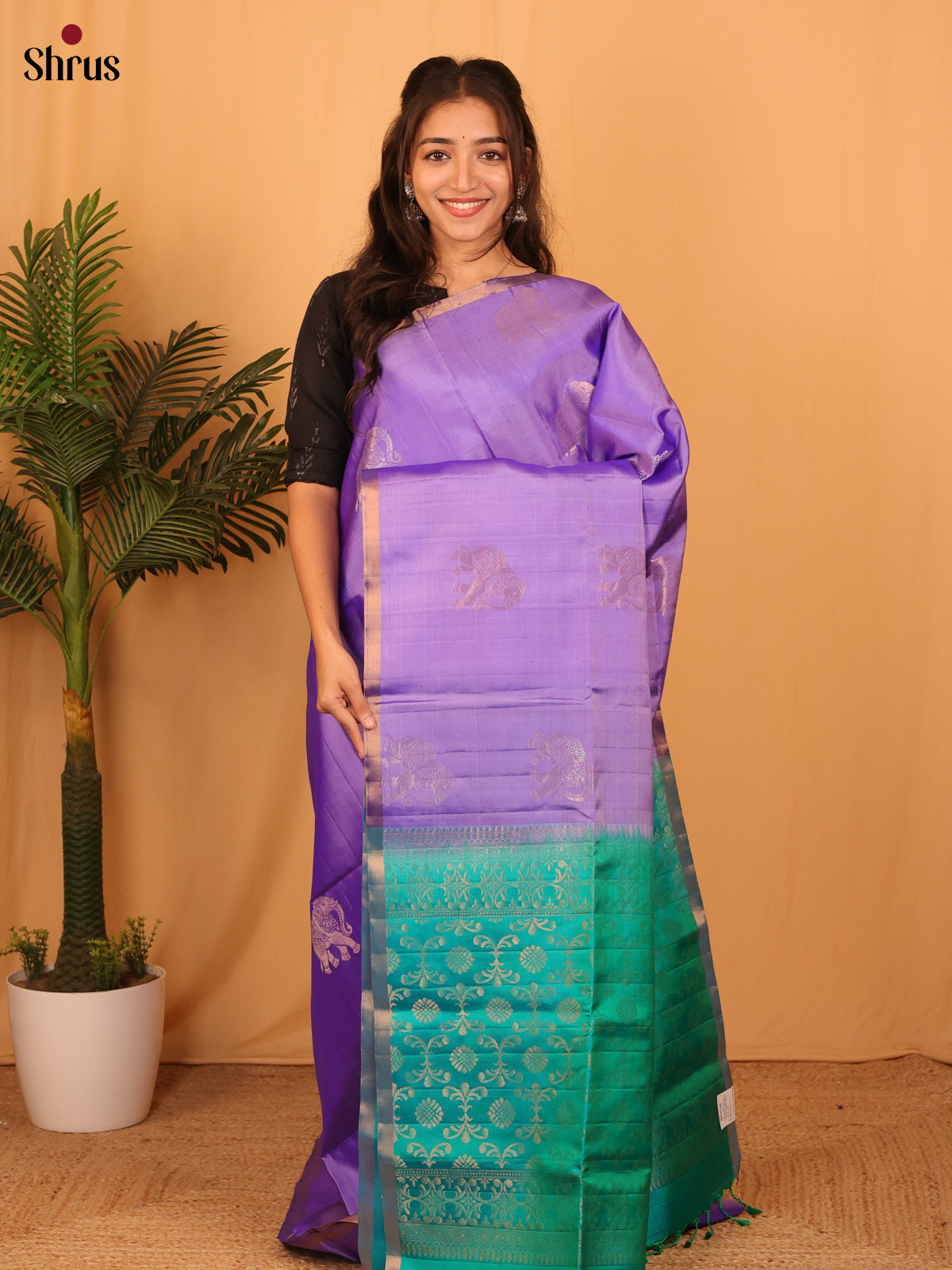 Lavender & Green - Soft Silk Saree - Shop on Shrus.com