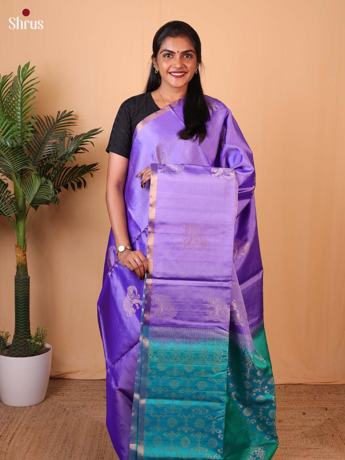 Lavender & Green - Soft Silk Saree - Shop on Shrus.com