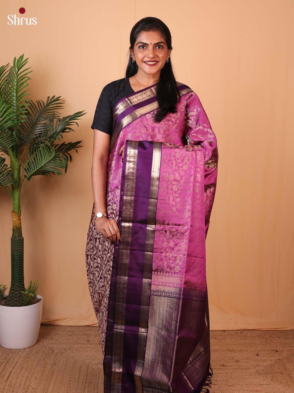 Pink & Purple - Soft Silk Saree - Shop on Shrus.com