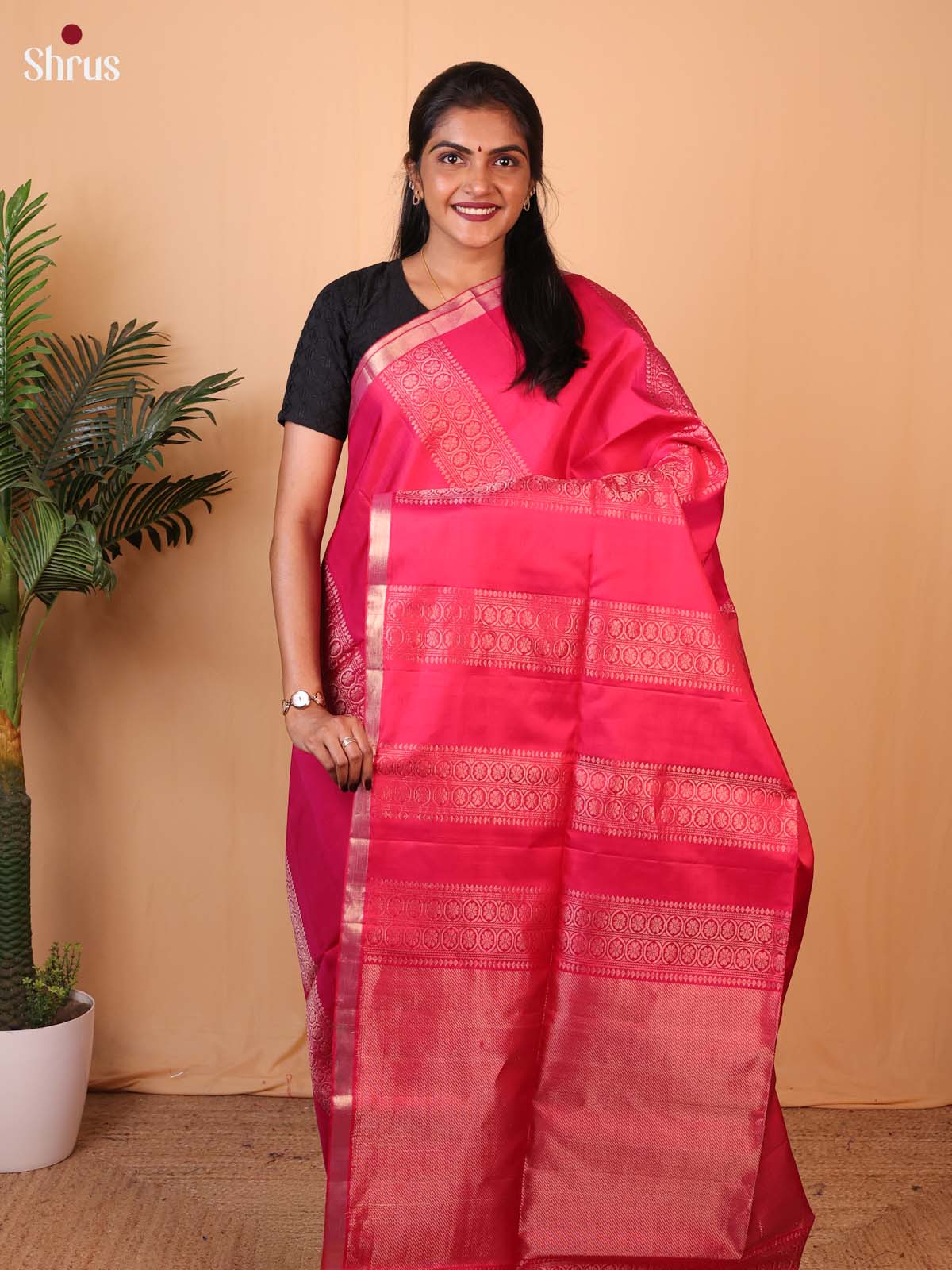 Pink(Single Tone) - Soft Silk Saree - Shop on Shrus.com