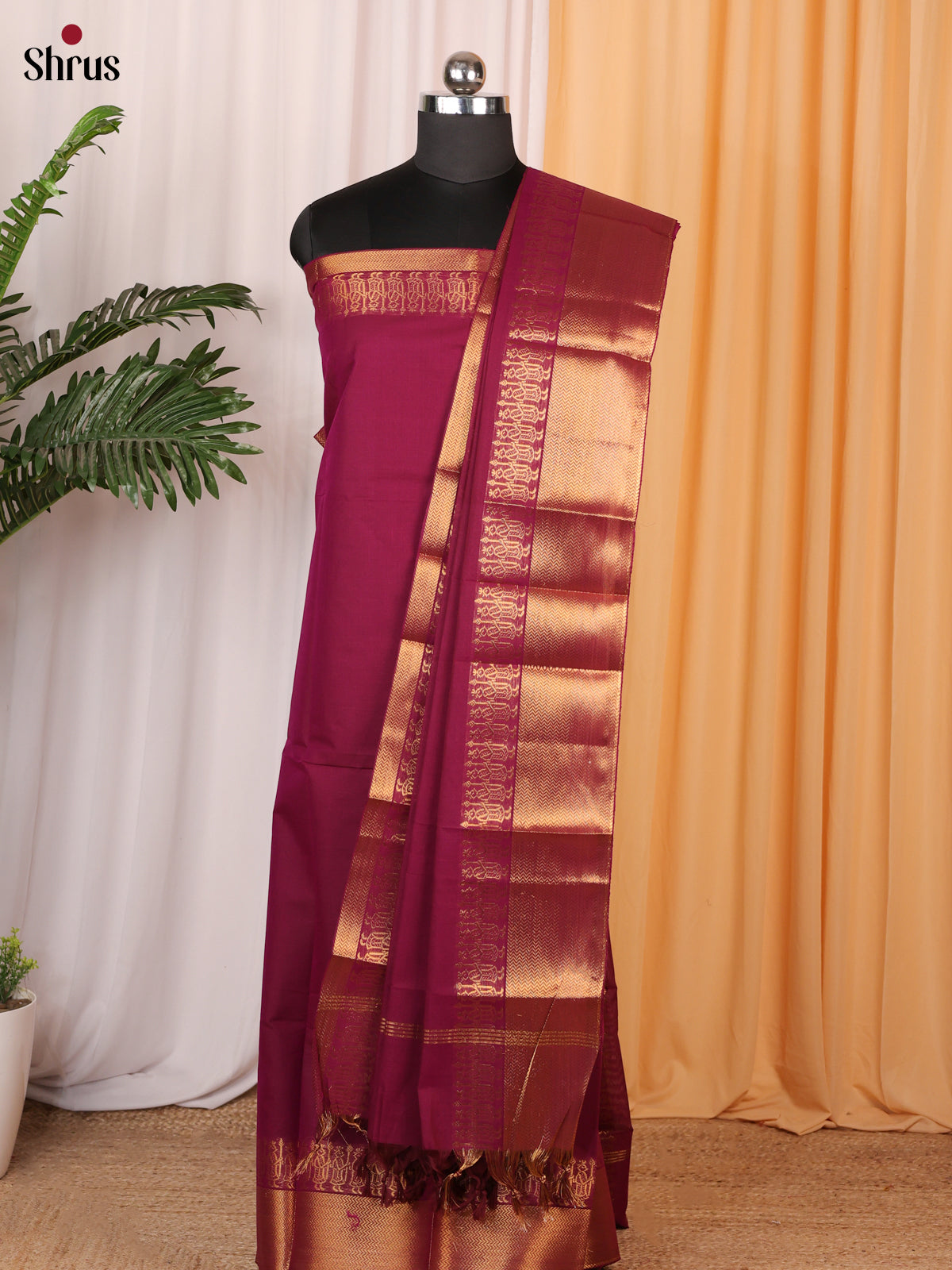 Maroon - chettinad top & dupatta combo - Shop on Shrus.com