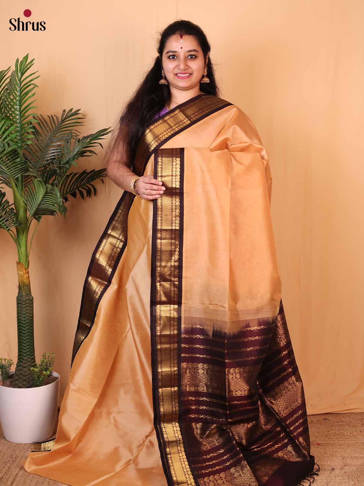 Peach & Brown - Silk Cotton Saree - Shop on Shrus.com