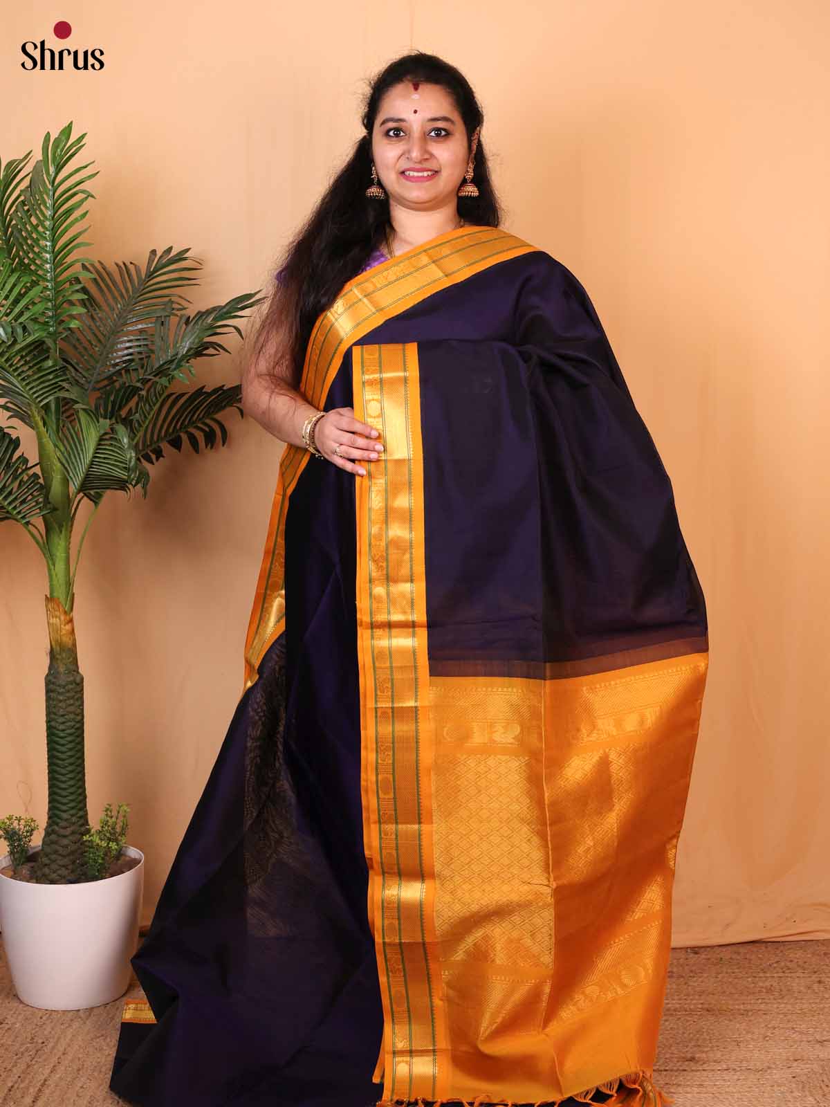 Violet & Orange - Silk Cotton Saree - Shop on Shrus.com