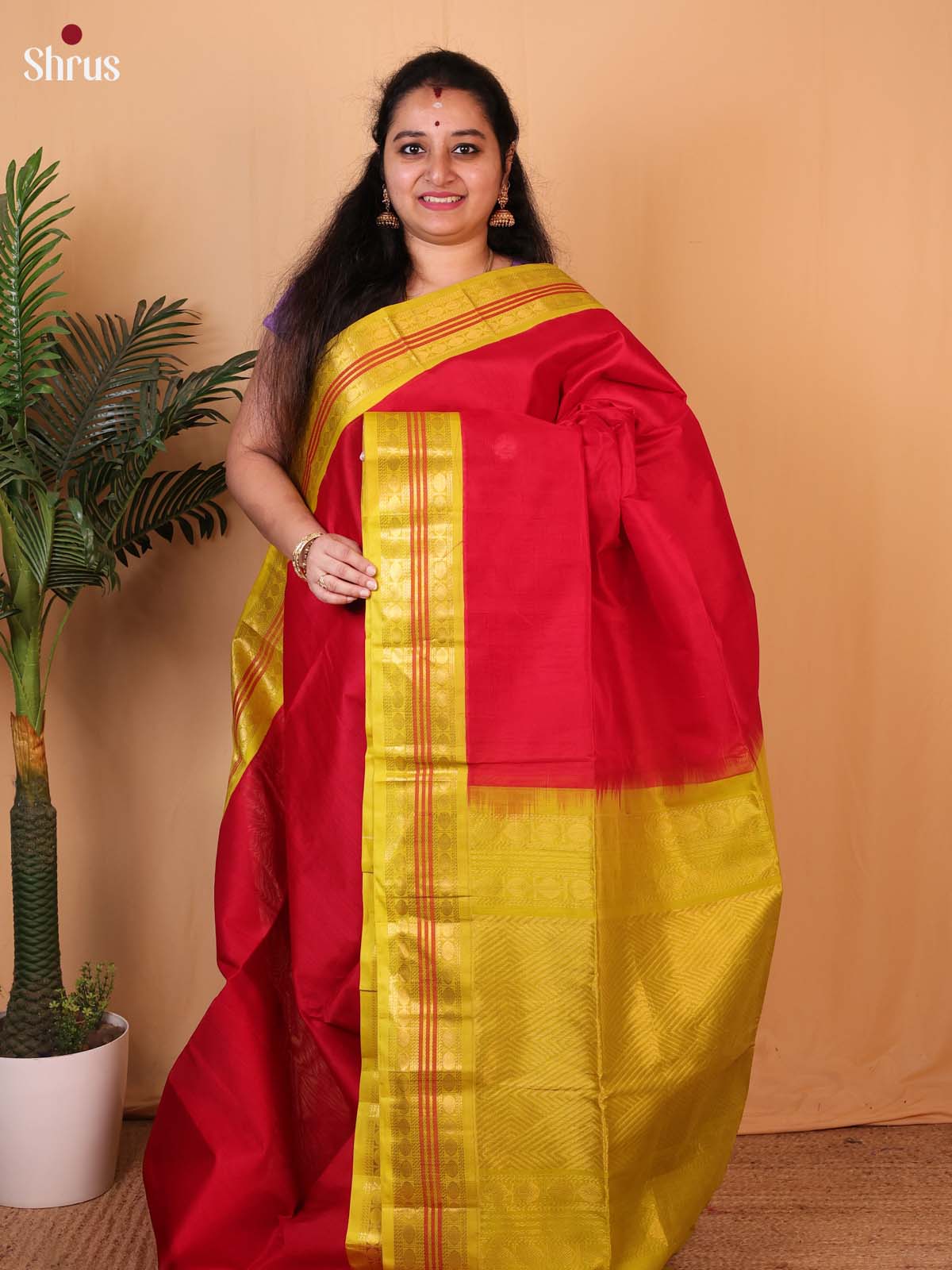 Red & Green - Silk Cotton Saree - Shop on Shrus.com