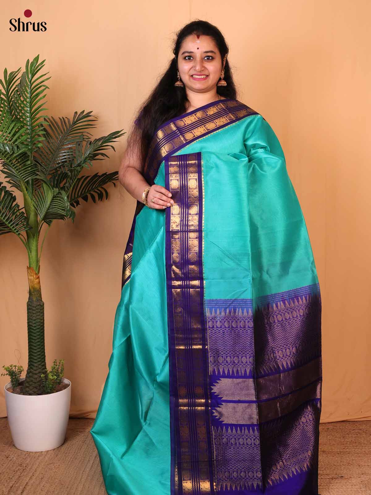 Rama Blue & Blue - Silk Cotton Saree - Shop on Shrus.com