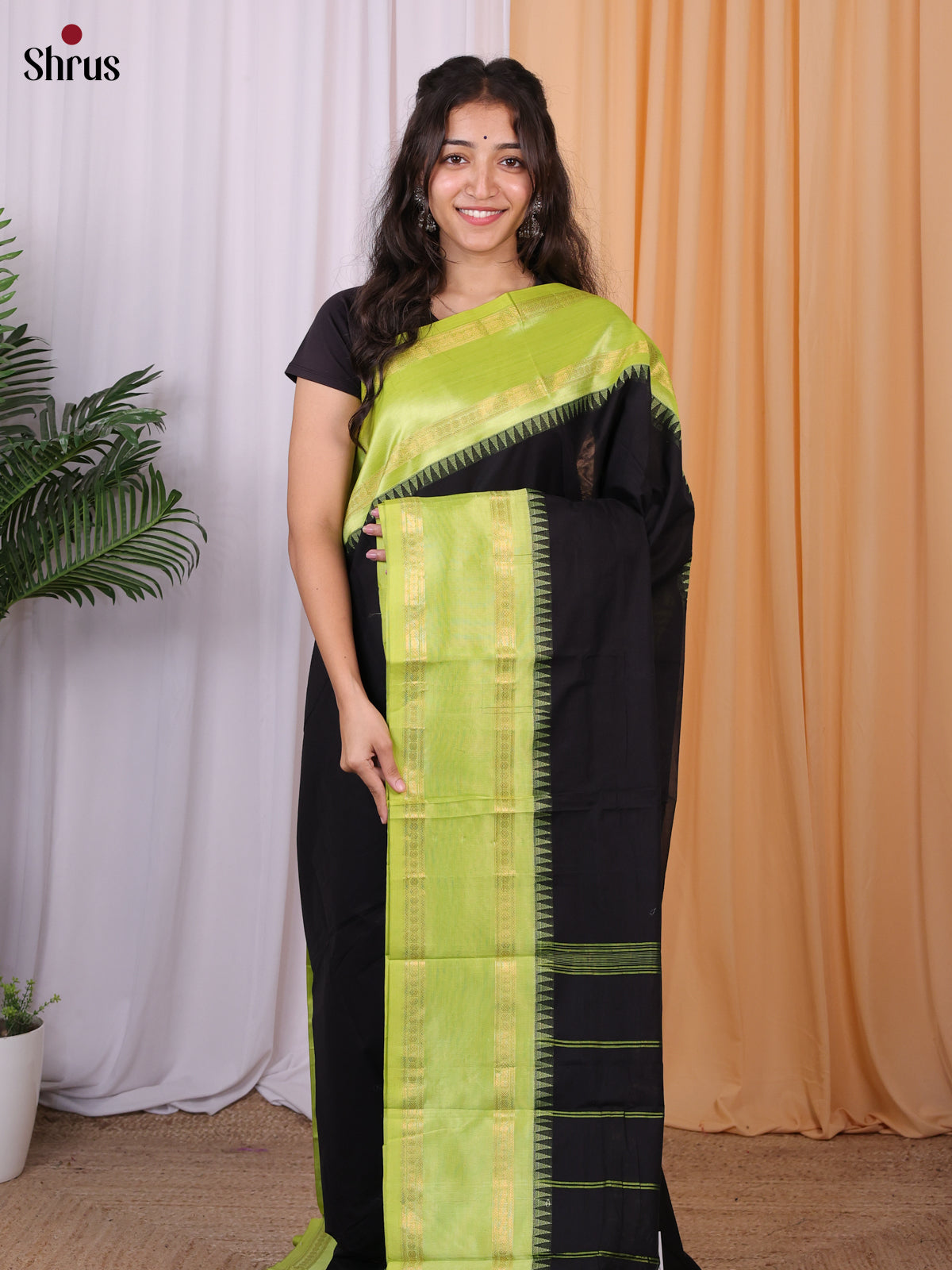 Black & Pastel Green- Chettinad Cotton Saree - Shop on Shrus.com