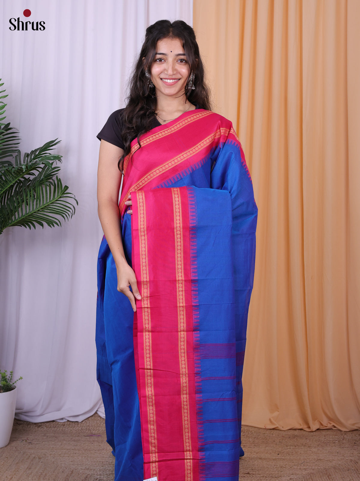 Blue & Pink - Chettinad Cotton Saree - Shop on Shrus.com
