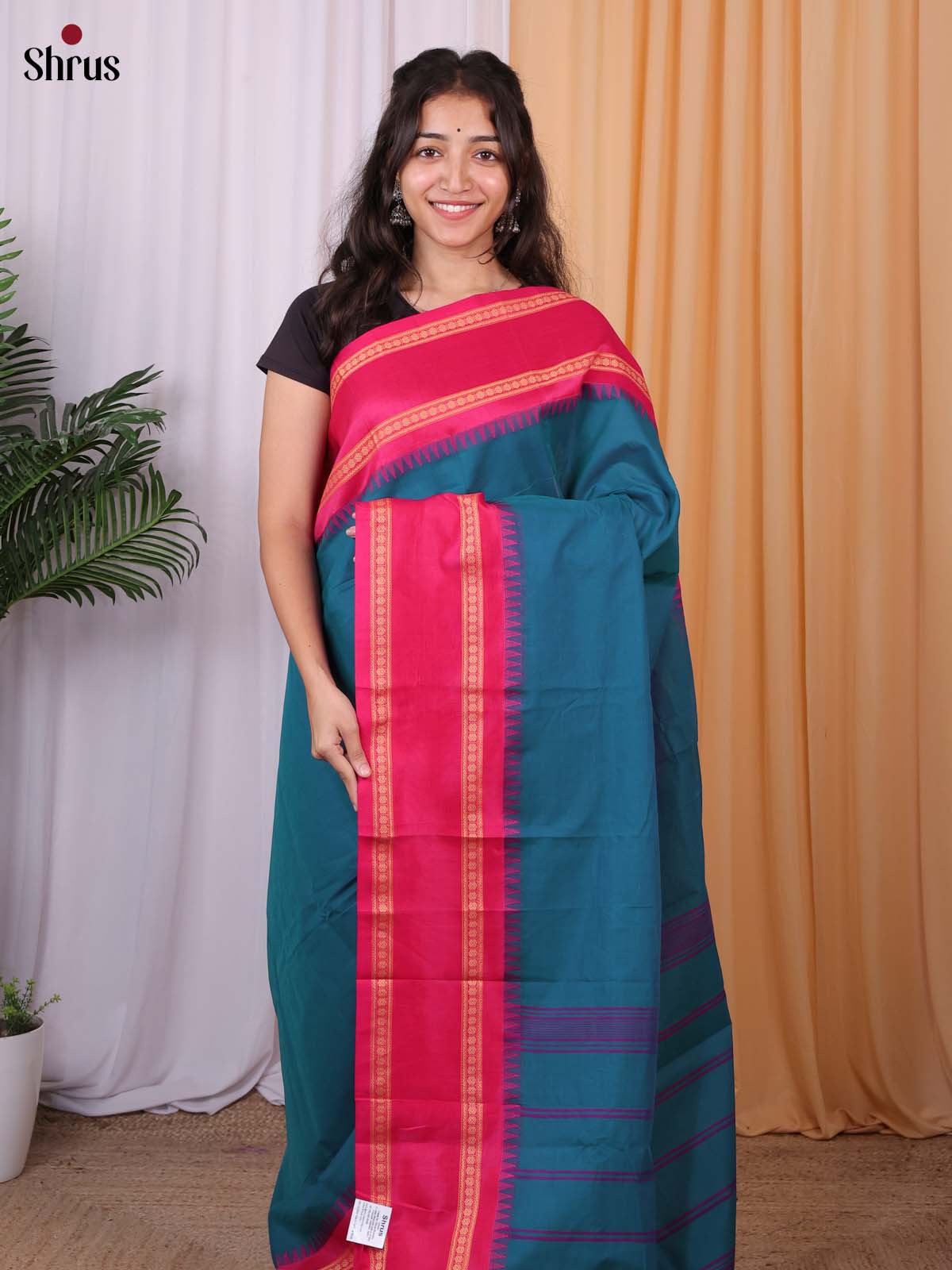 Blue & Pink - Chettinad Cotton Saree - Shop on Shrus.com