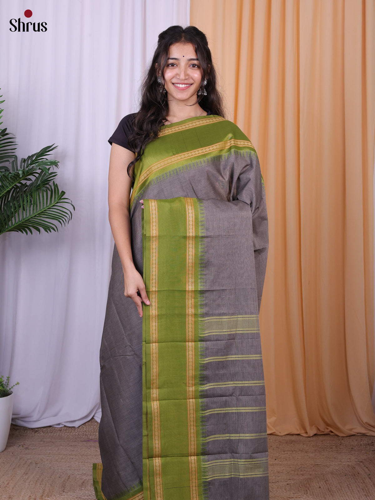 Grey & Green - Chettinad Cotton Saree - Shop on Shrus.com