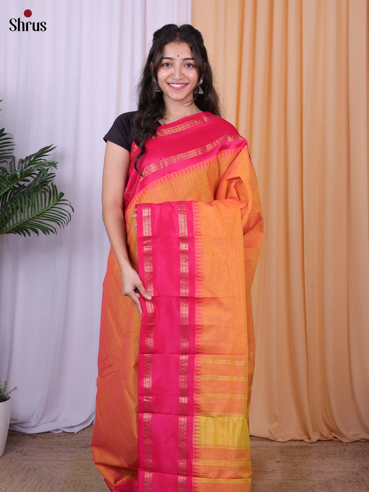 Orange & Pink - Chettinad Cotton Saree - Shop on Shrus.com