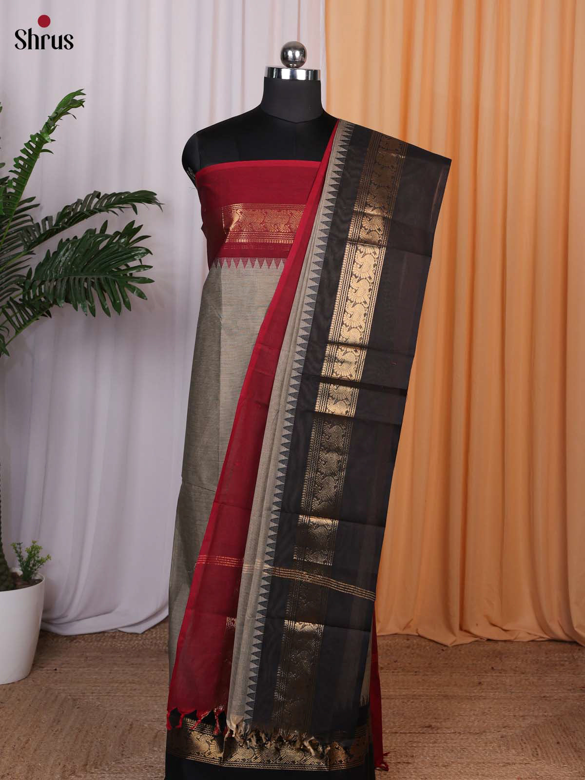 Grey & Black - chettinad top & dupatta combo - Shop on Shrus.com