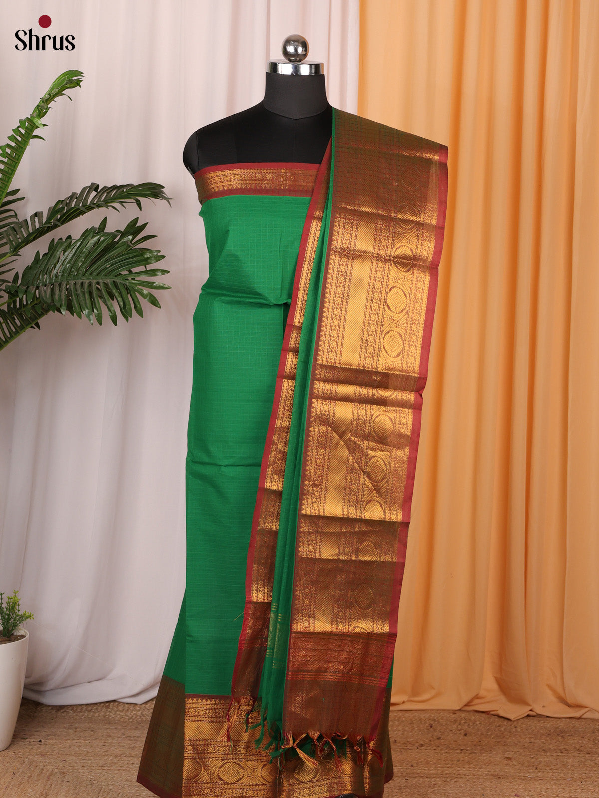 Green & Maroon - chettinad top & dupatta combo - Shop on Shrus.com