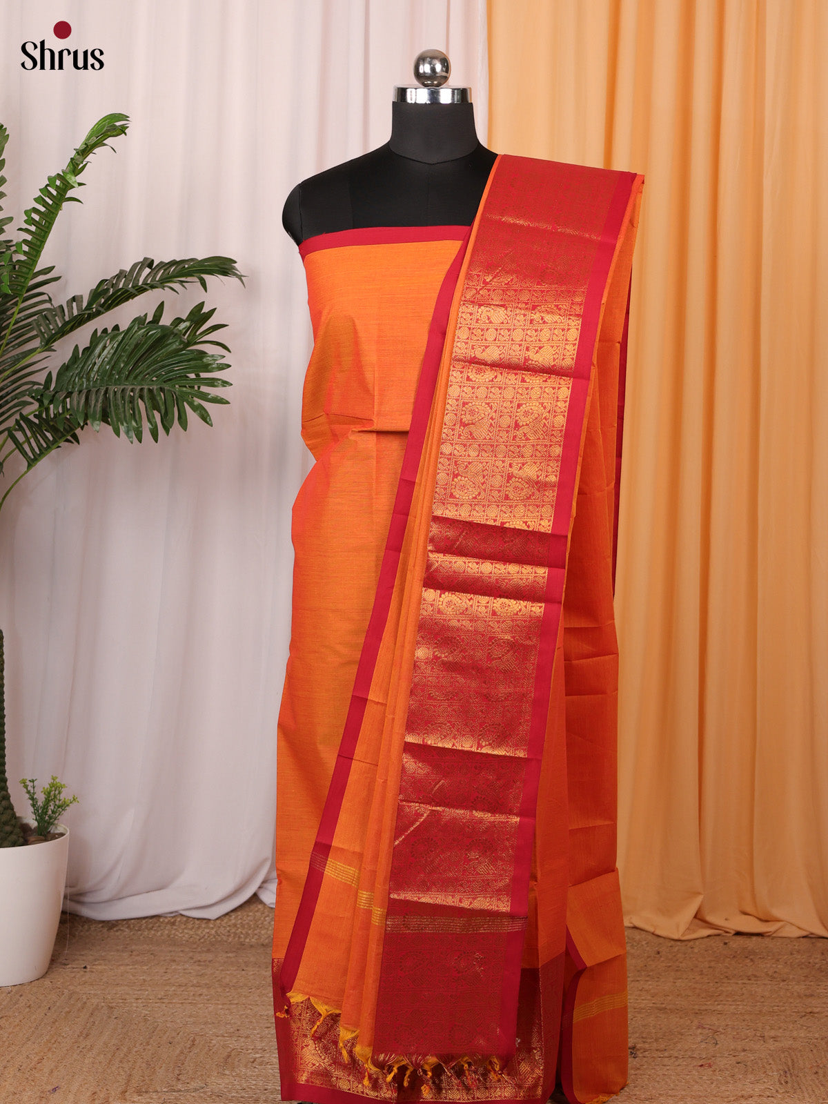 Orange & Red - chettinad top & dupatta combo - Shop on Shrus.com