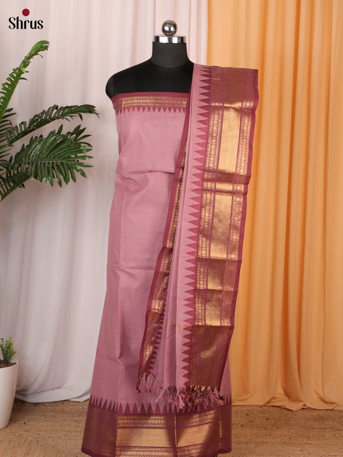 Onion Pink & Brown - chettinad top & dupatta combo - Shop on Shrus.com