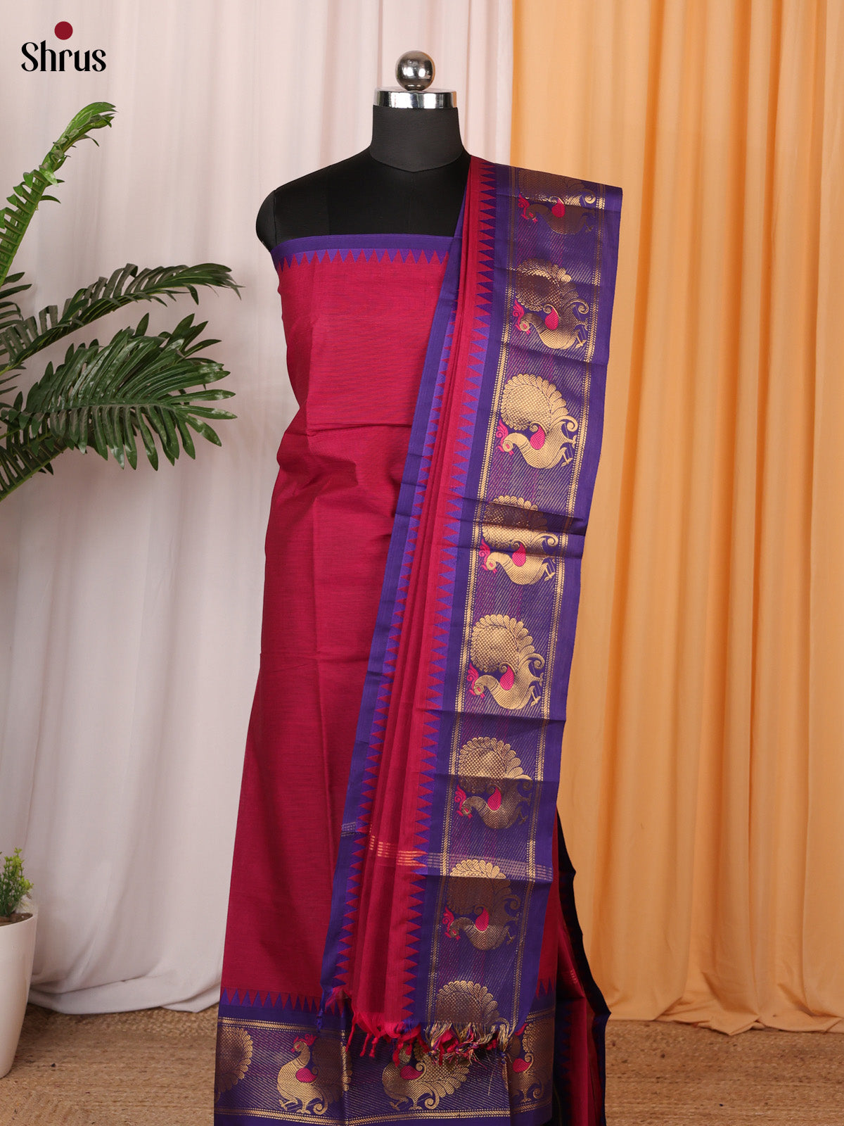 Maroon & Blue - chettinad top & dupatta combo - Shop on Shrus.com