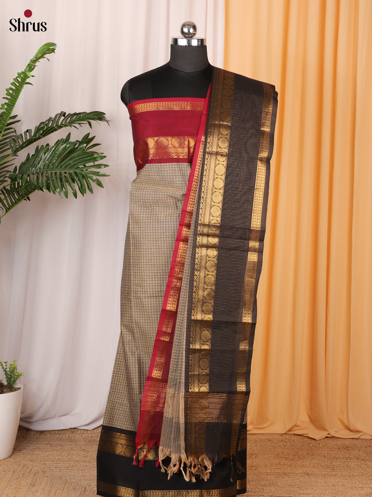Grey & Black - chettinad top & dupatta combo - Shop on Shrus.com