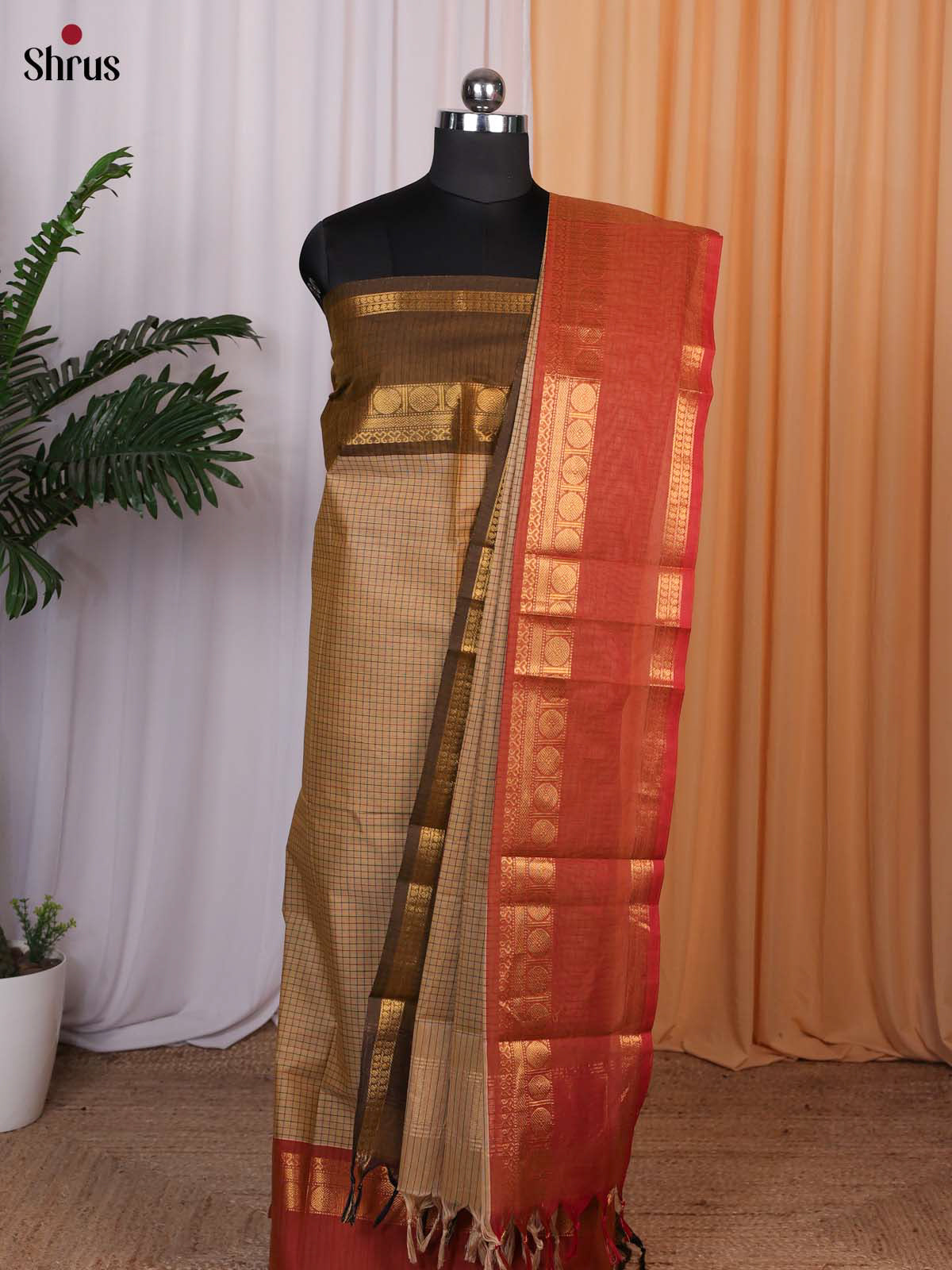 Beige & Red - chettinad top & dupatta combo - Shop on Shrus.com