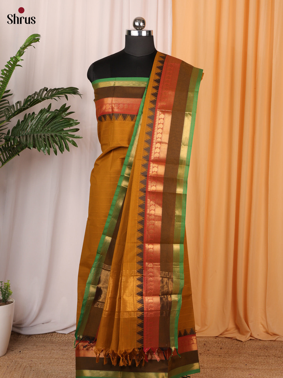 Dark Mustard & Green - chettinad top & dupatta combo - Shop on Shrus.com