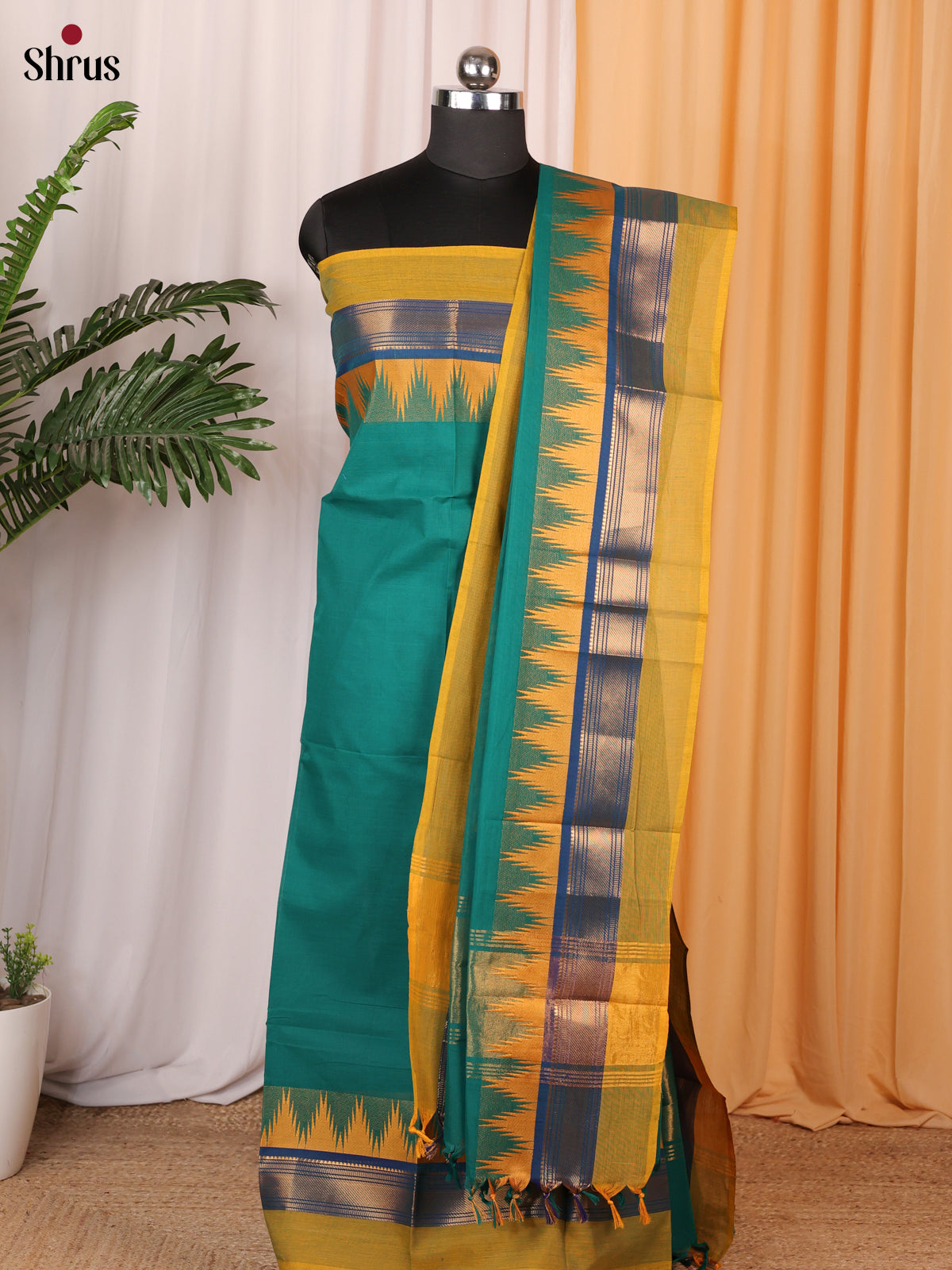 Green & Yellow - chettinad top & dupatta combo - Shop on Shrus.com