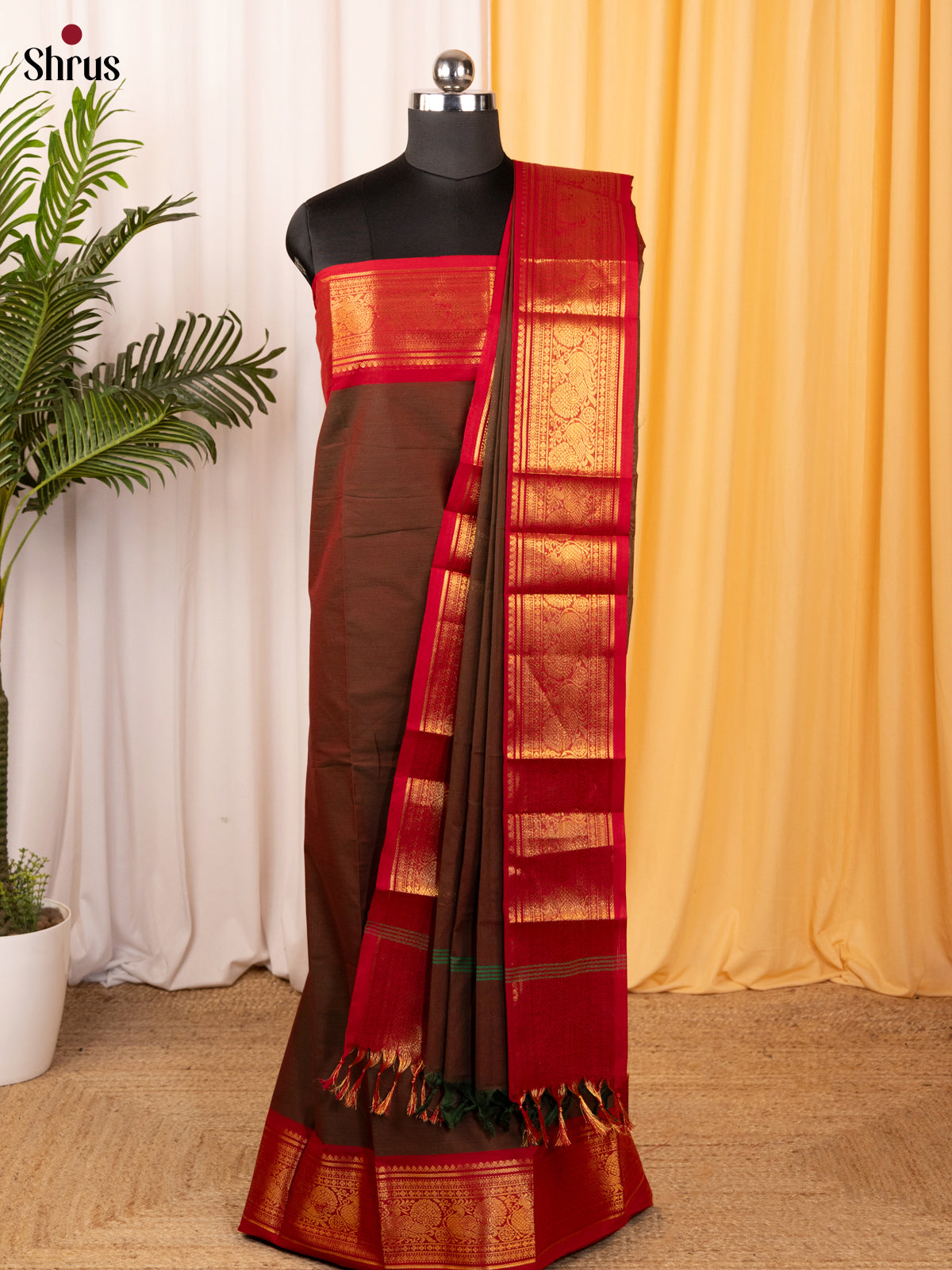 Brown & Red - chettinad top & dupatta combo - Shop on Shrus.com