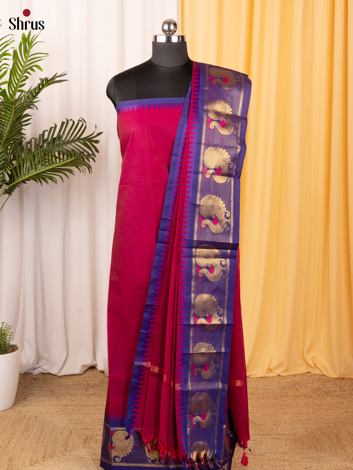 Maroon & Blue - chettinad top & dupatta combo - Shop on Shrus.com