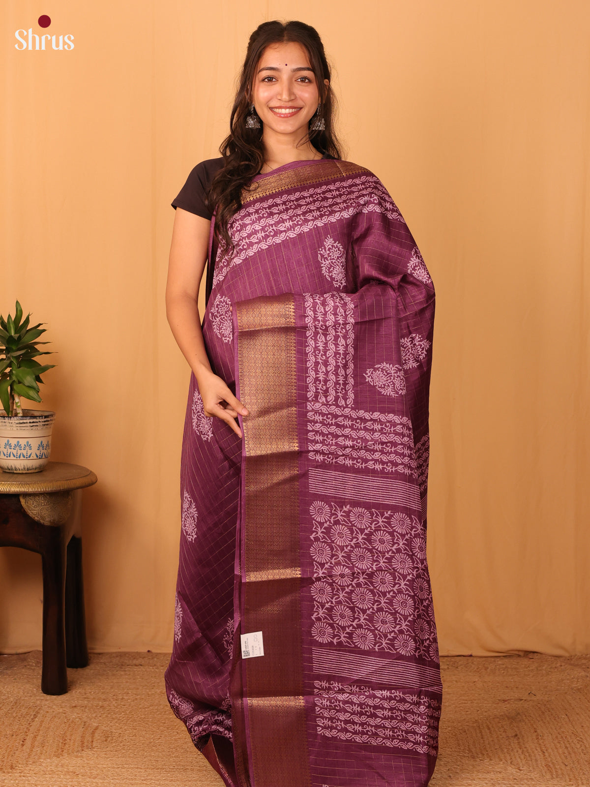 Purple - Semi Crepe Saree - Shop on Shrus.com