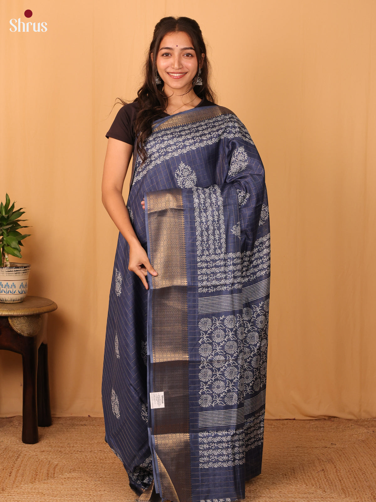 Blue - Semi Crepe Saree - Shop on Shrus.com