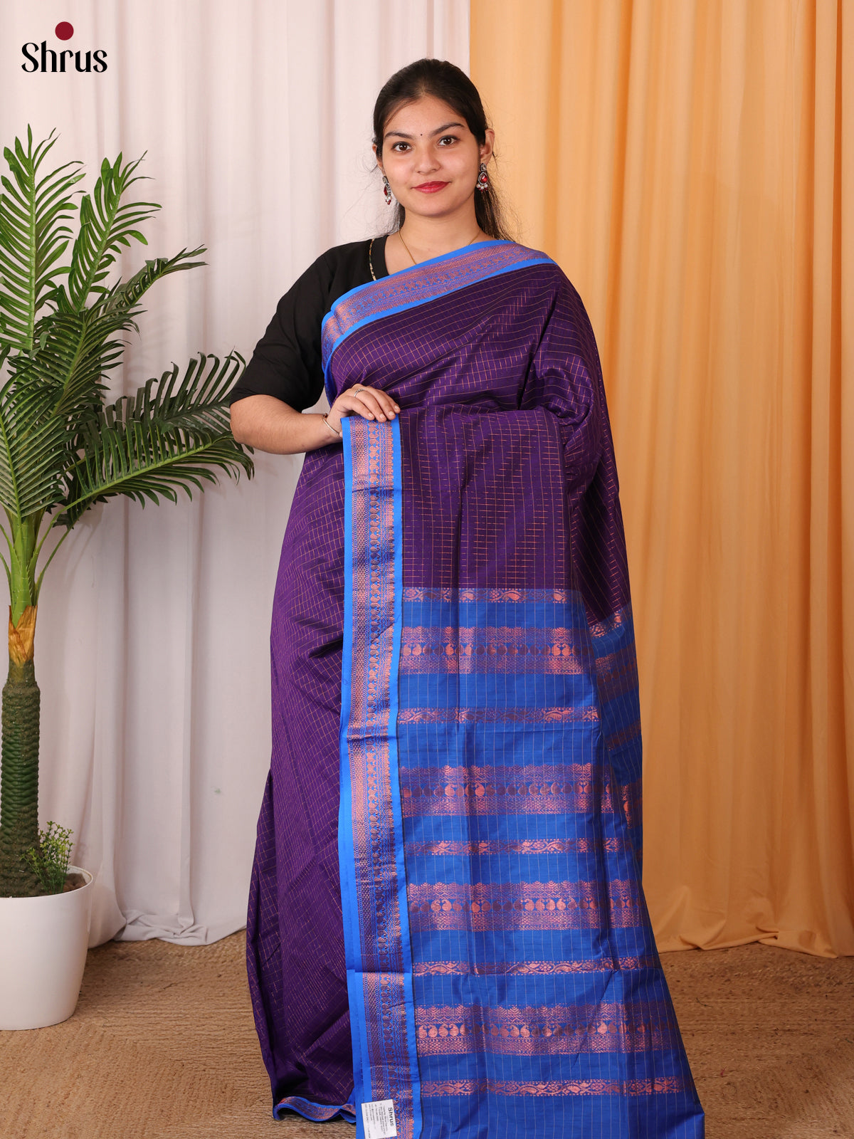 Violet & Blue - Kalyani Cotton Saree - Shop on Shrus.com