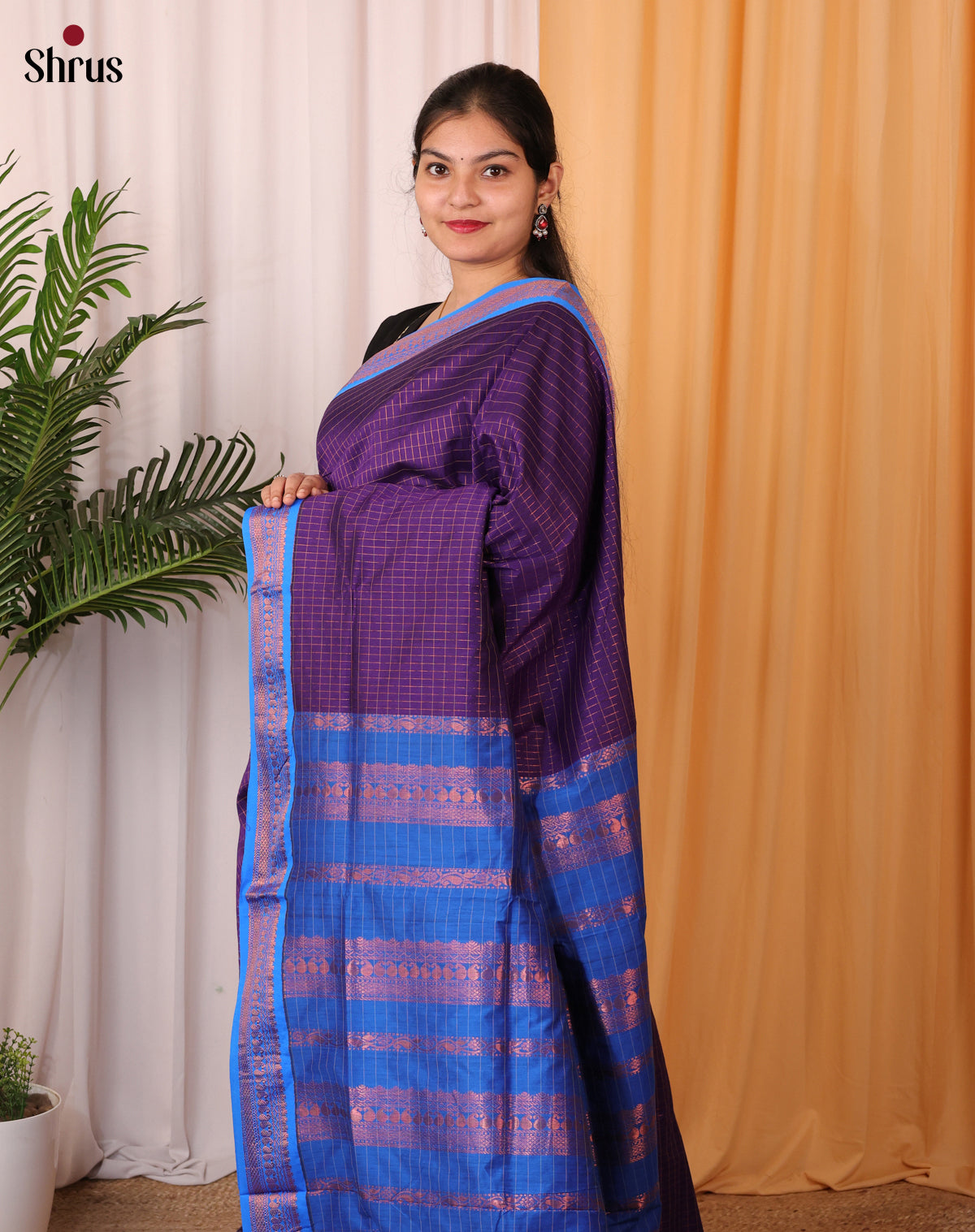 Violet & Blue - Kalyani Cotton Saree - Shop on Shrus.com