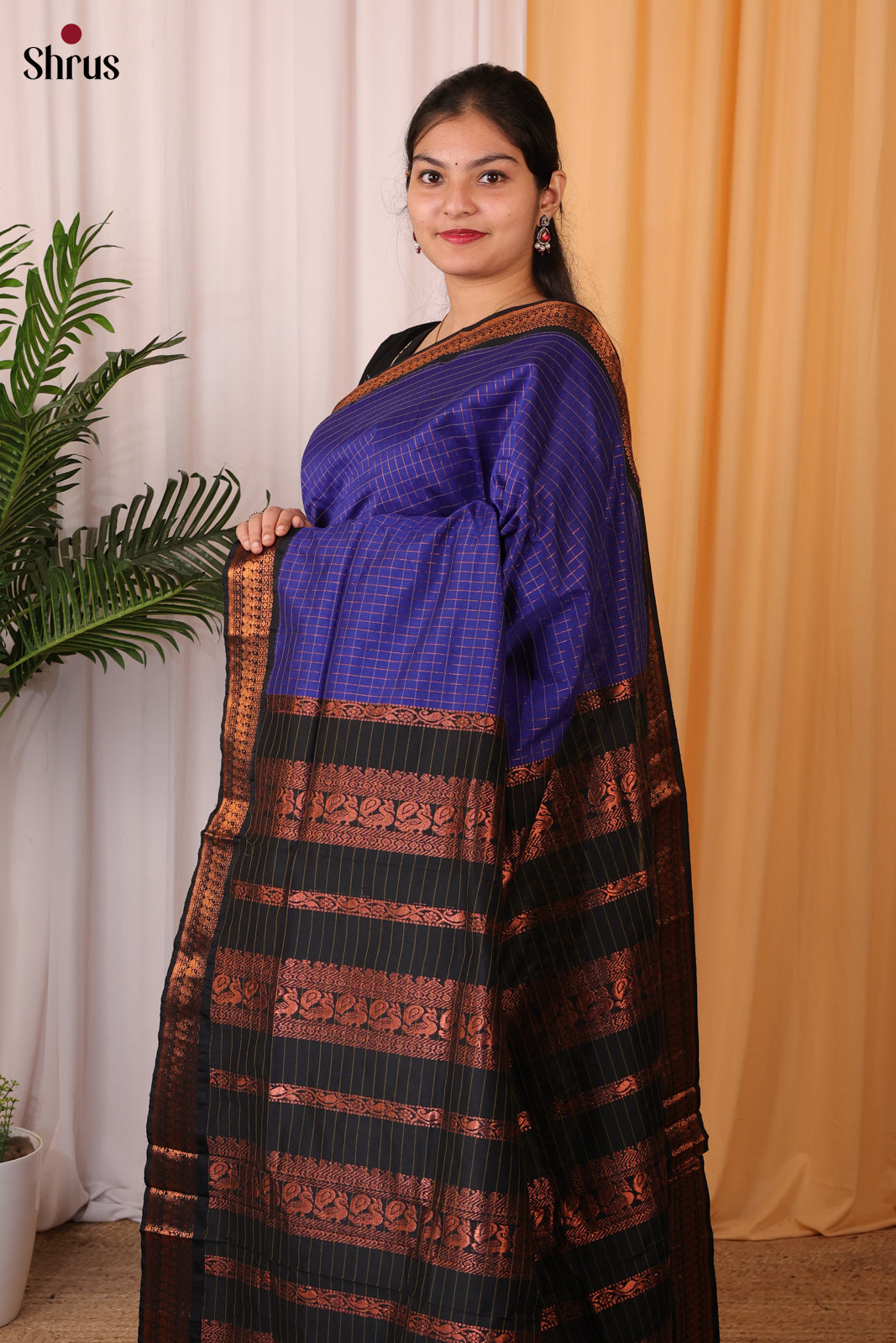 Blue & Black - Kalyani Cotton Saree - Shop on Shrus.com