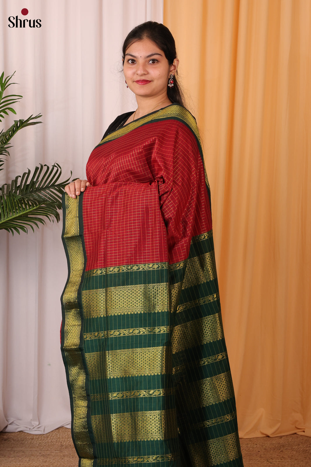 Maroon & Green - Kalyani Cotton Saree - Shop on Shrus.com
