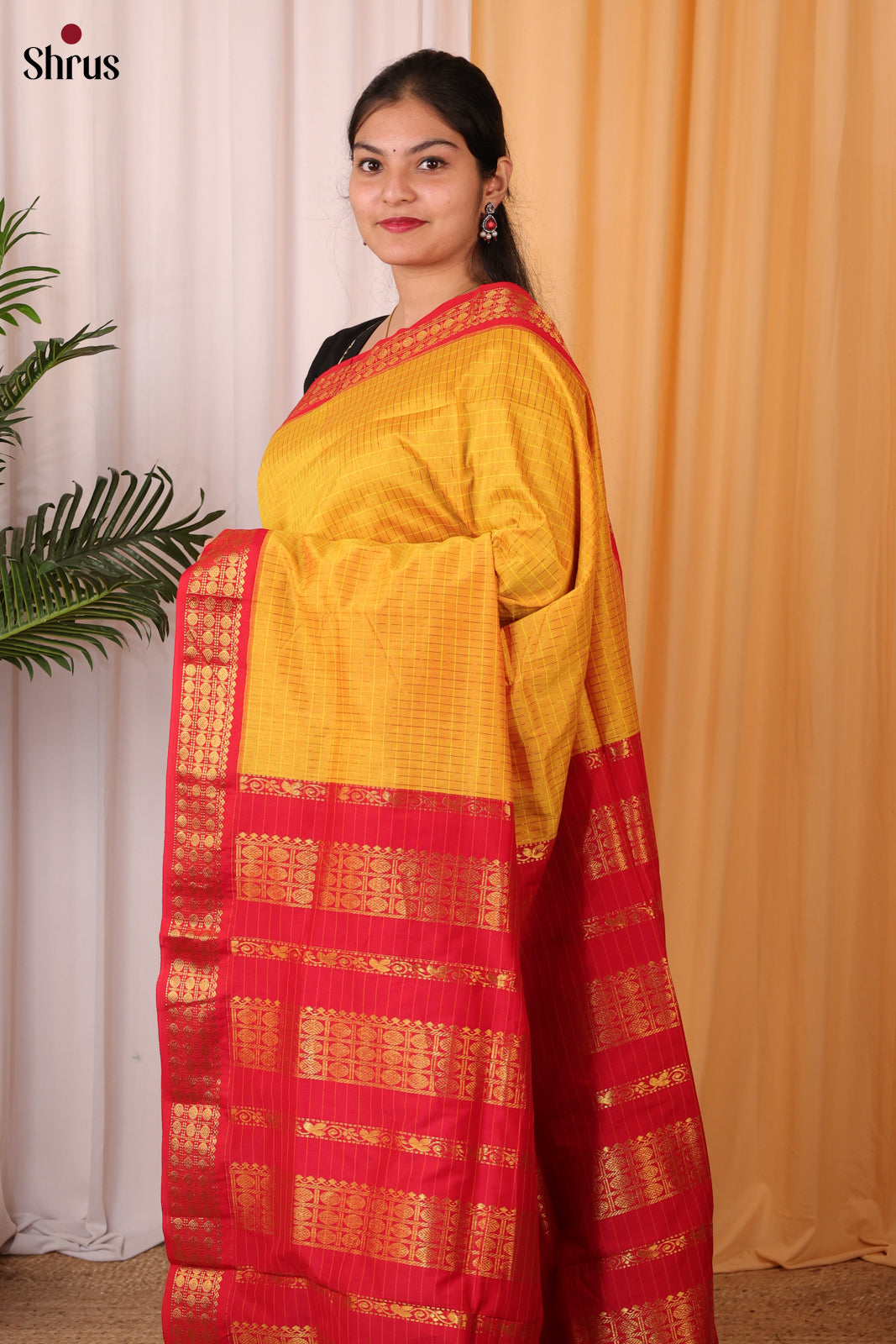 Mustard & Red - Kalyani Cotton Saree - Shop on Shrus.com