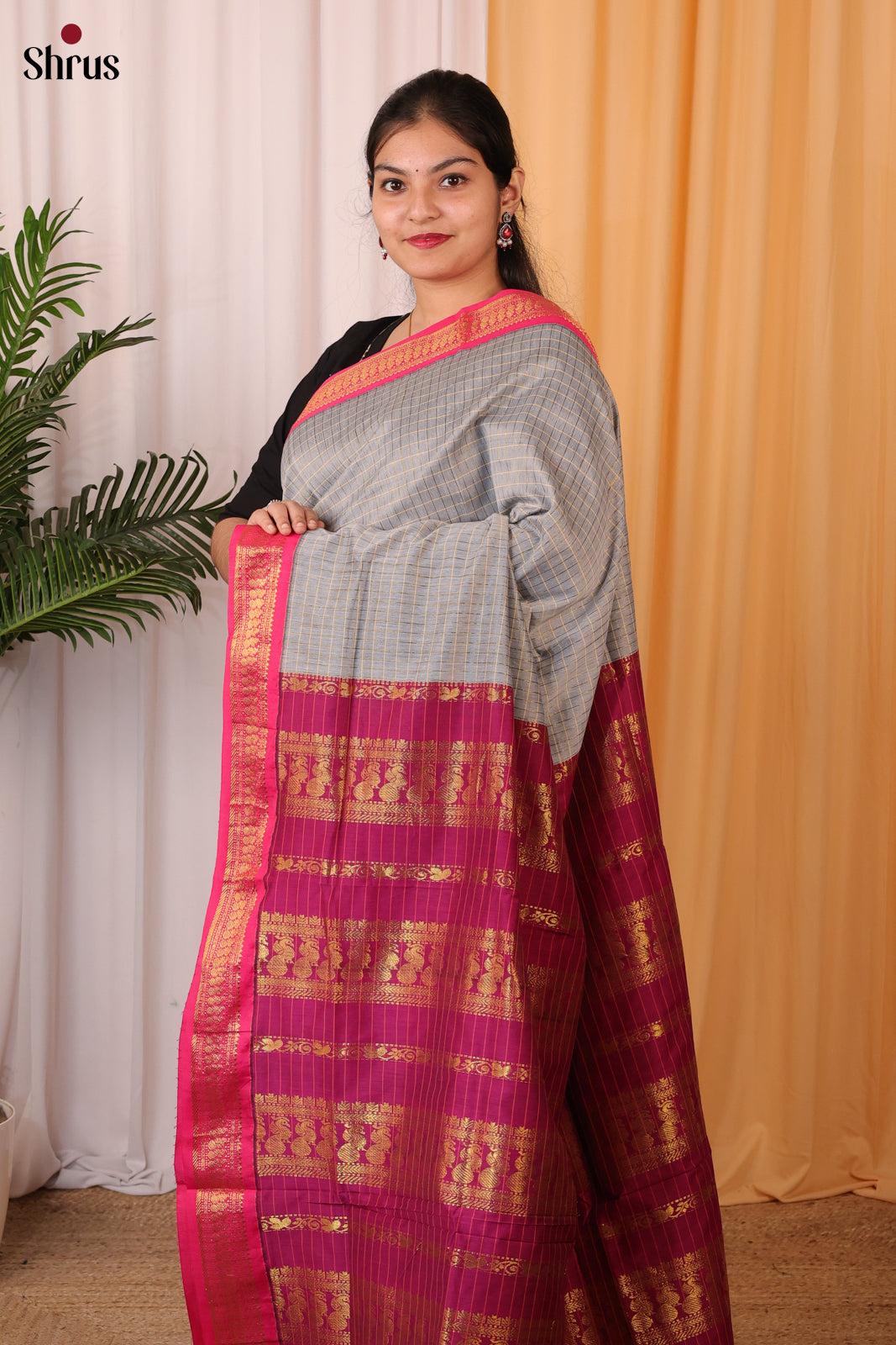 Grey & Purple - Kalyani Cotton Saree - Shop on Shrus.com