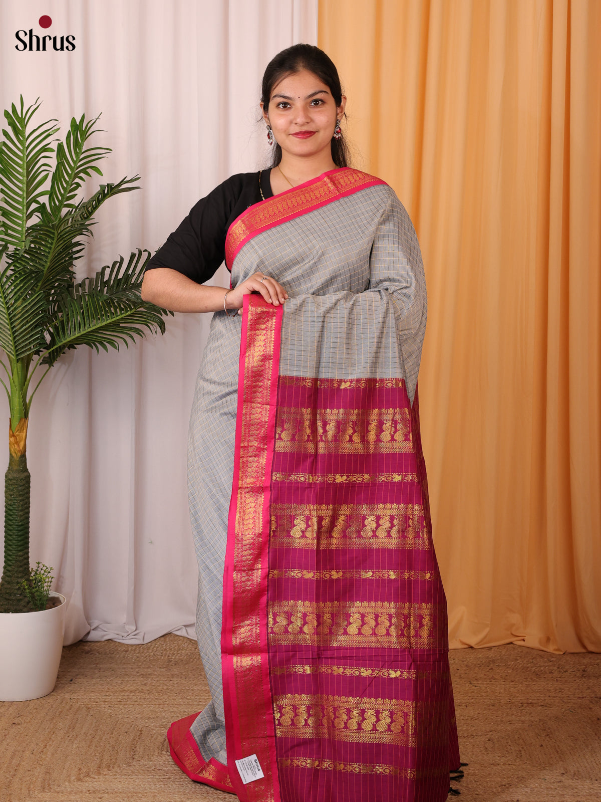 Grey & Purple - Kalyani Cotton Saree - Shop on Shrus.com