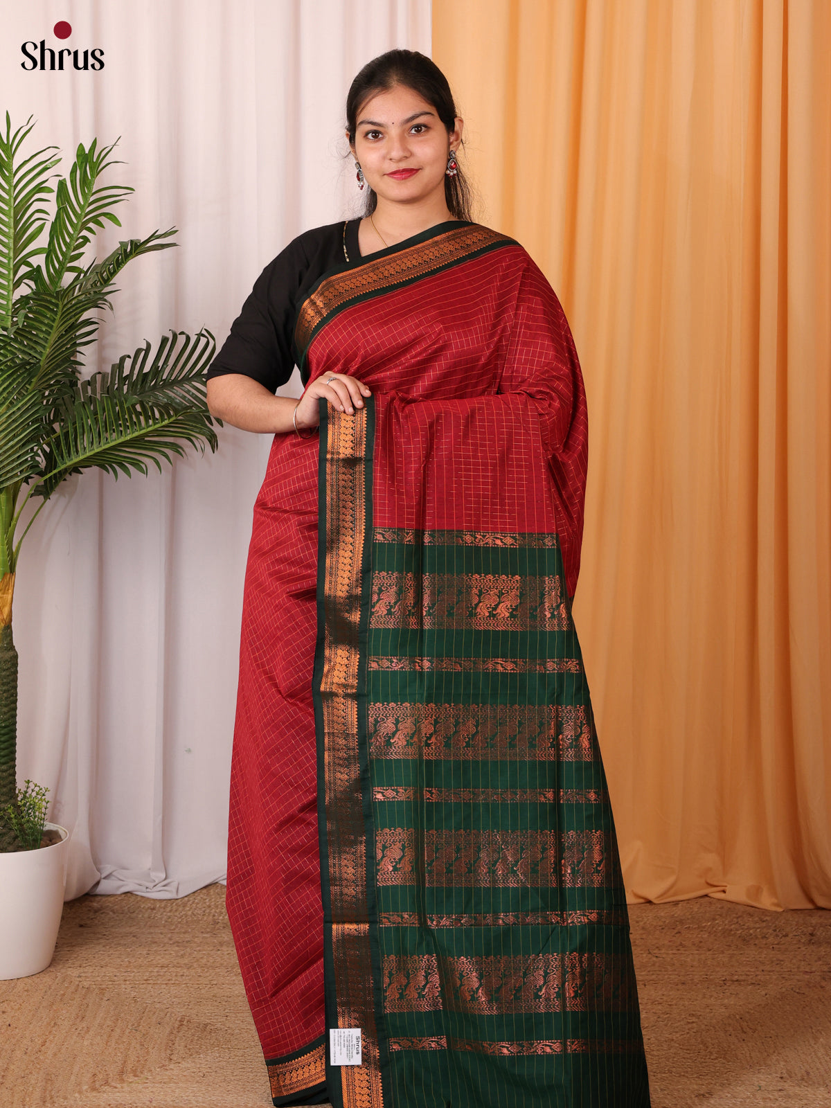 Red & Green - Kalyani Cotton Saree - Shop on Shrus.com