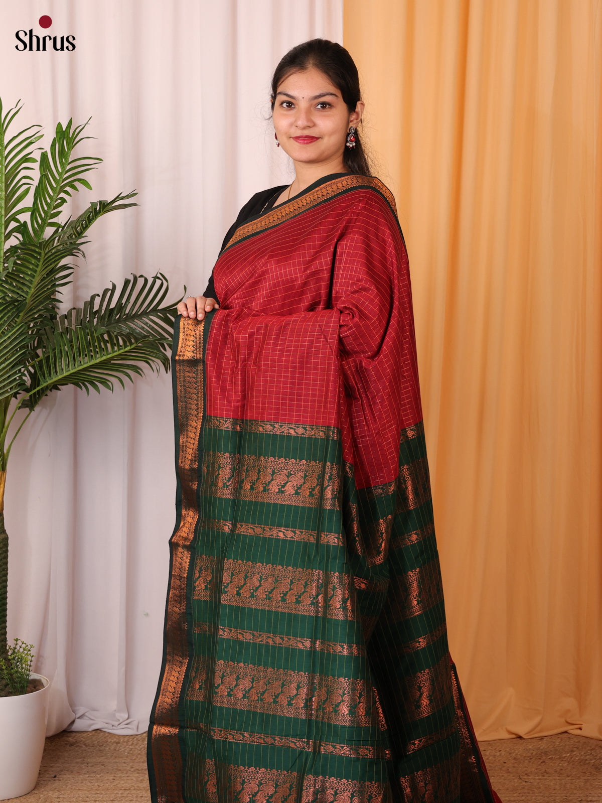 Red & Green - Kalyani Cotton Saree - Shop on Shrus.com