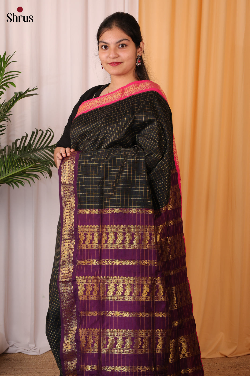 Black & Purple - Kalyani Cotton Saree - Shop on Shrus.com