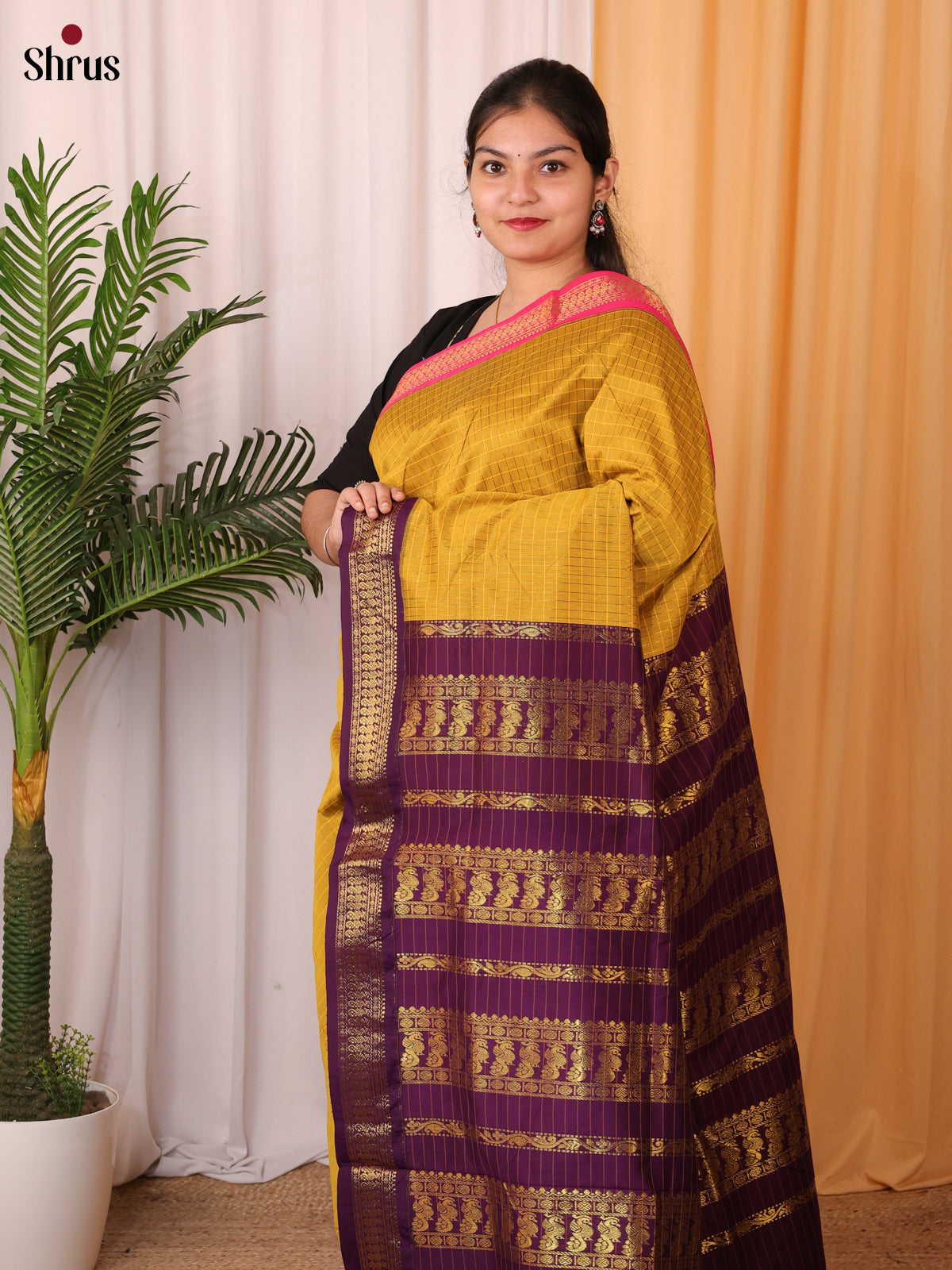 Mustard & Purple - Kalyani Cotton Saree - Shop on Shrus.com