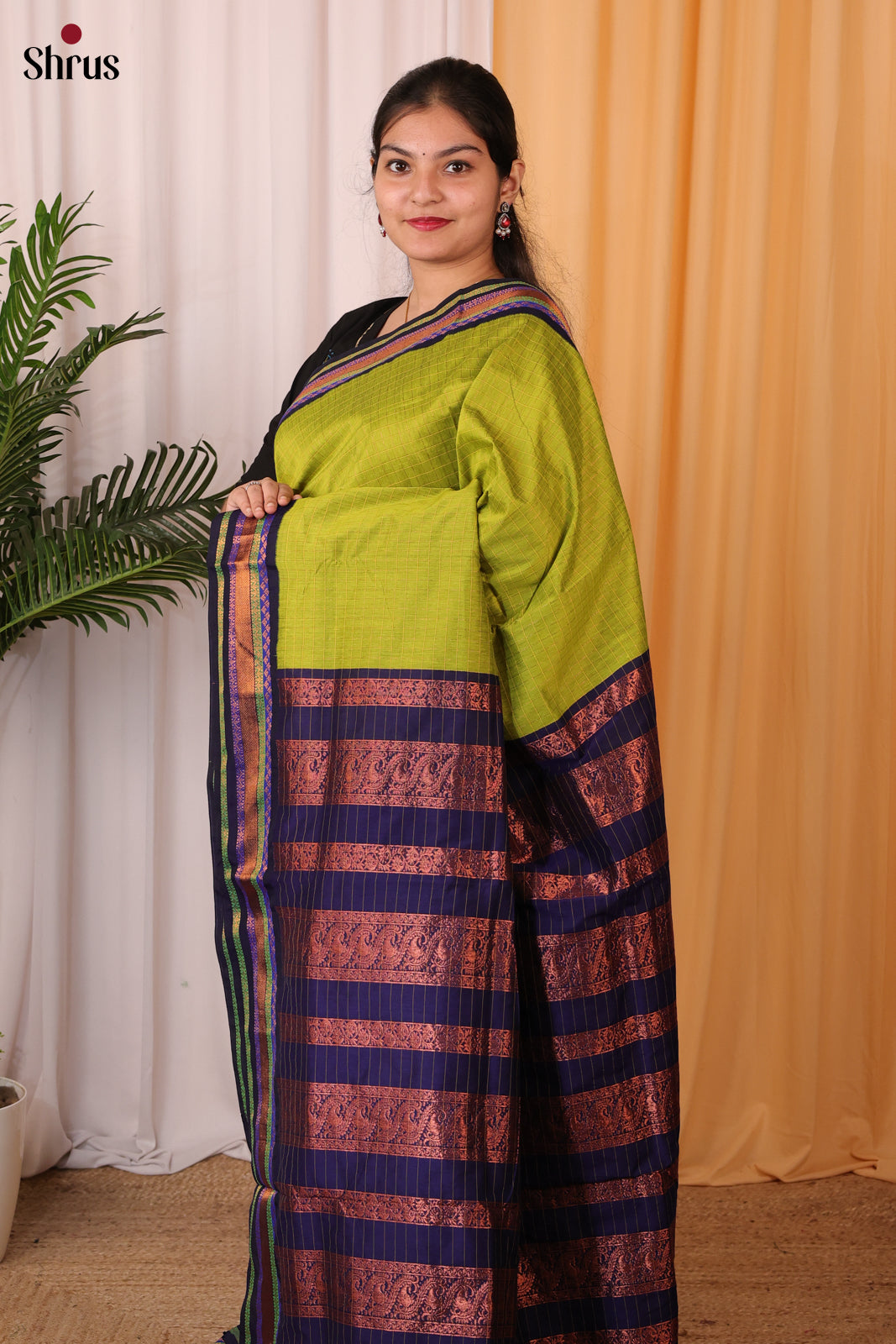 Lite Green & Violet - Kalyani Cotton Saree - Shop on Shrus.com
