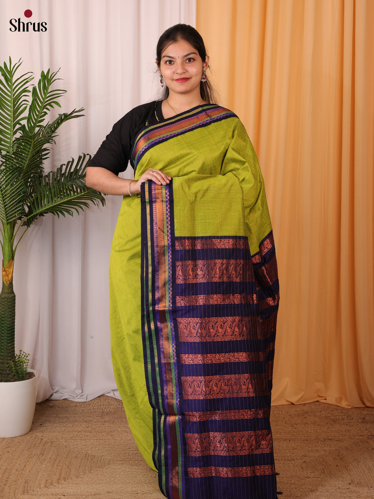 Lite Green & Violet - Kalyani Cotton Saree - Shop on Shrus.com