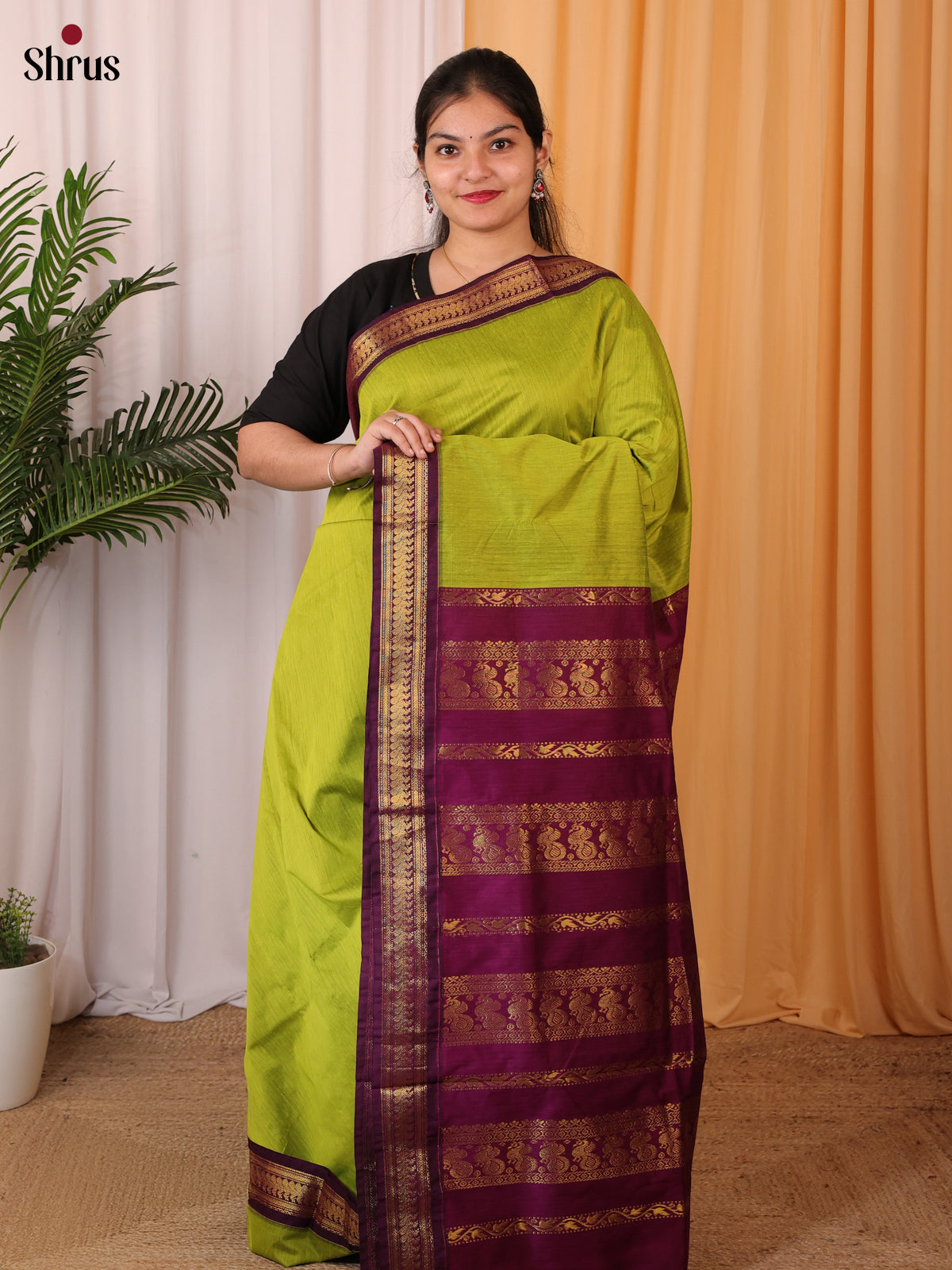 Green & Purple - Kalyani Cotton Saree - Shop on Shrus.com