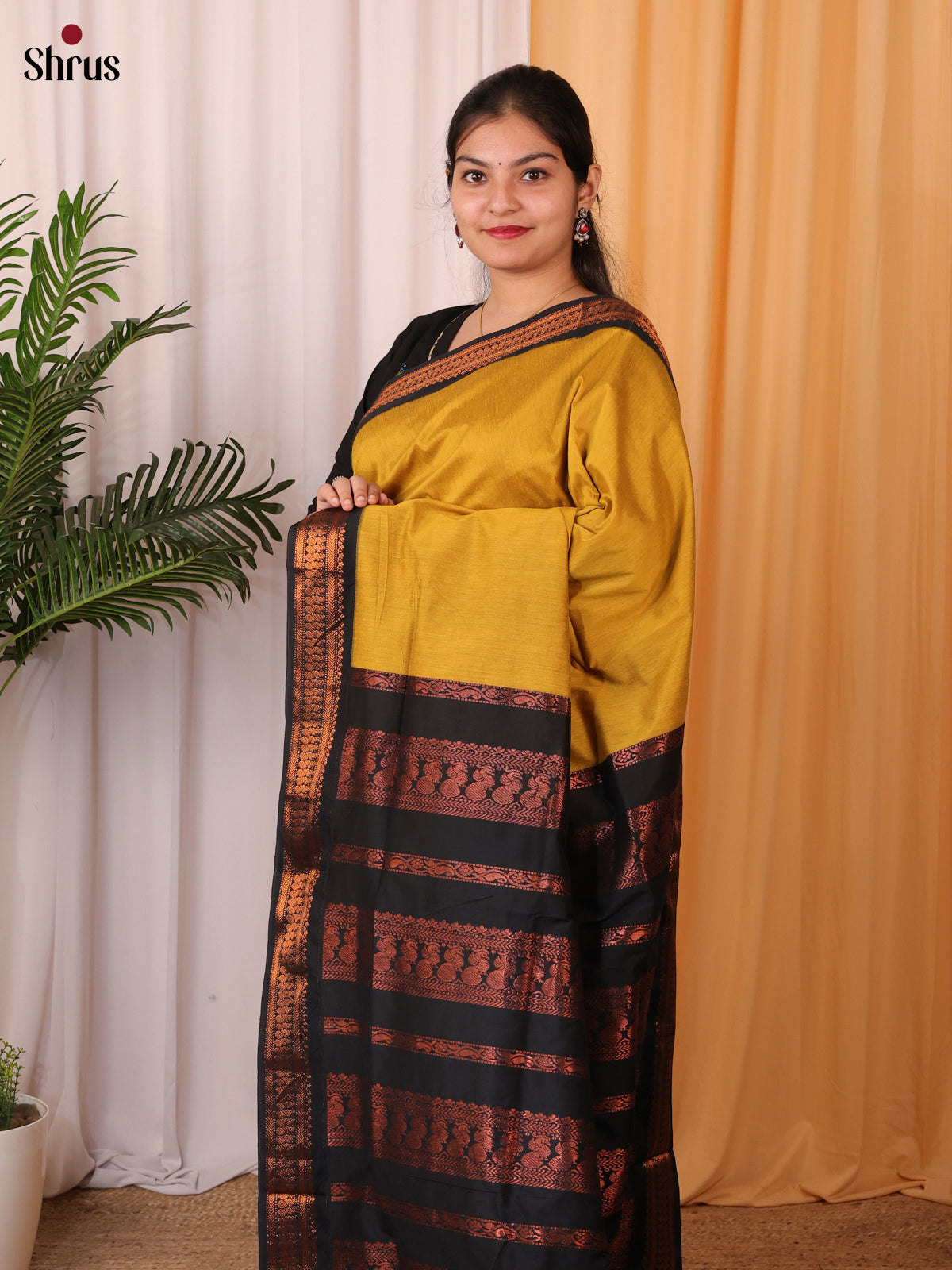 Mustard & Black - Kalyani Cotton Saree - Shop on Shrus.com