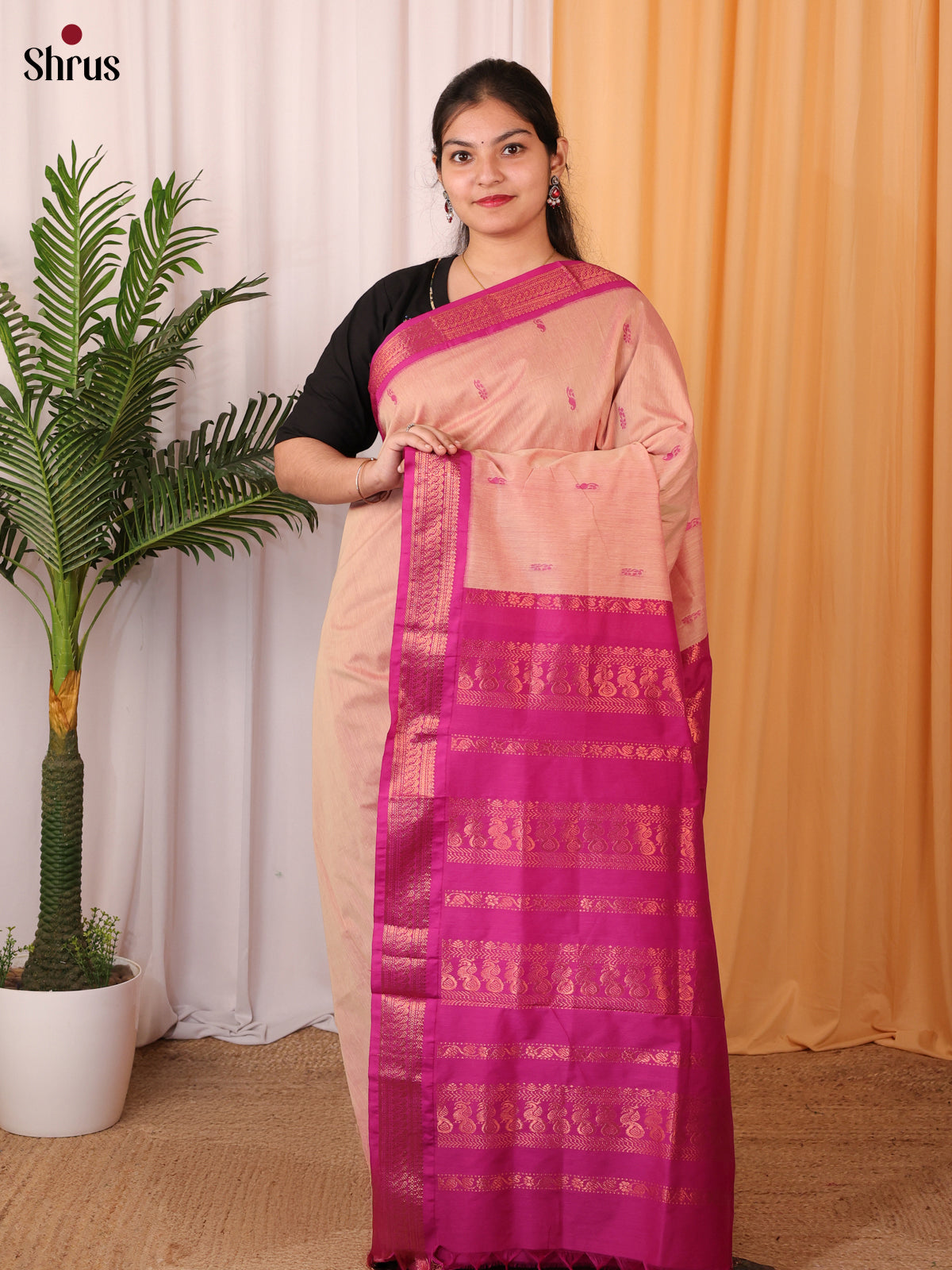 Peach & Pink - Kalyani Cotton Saree - Shop on Shrus.com