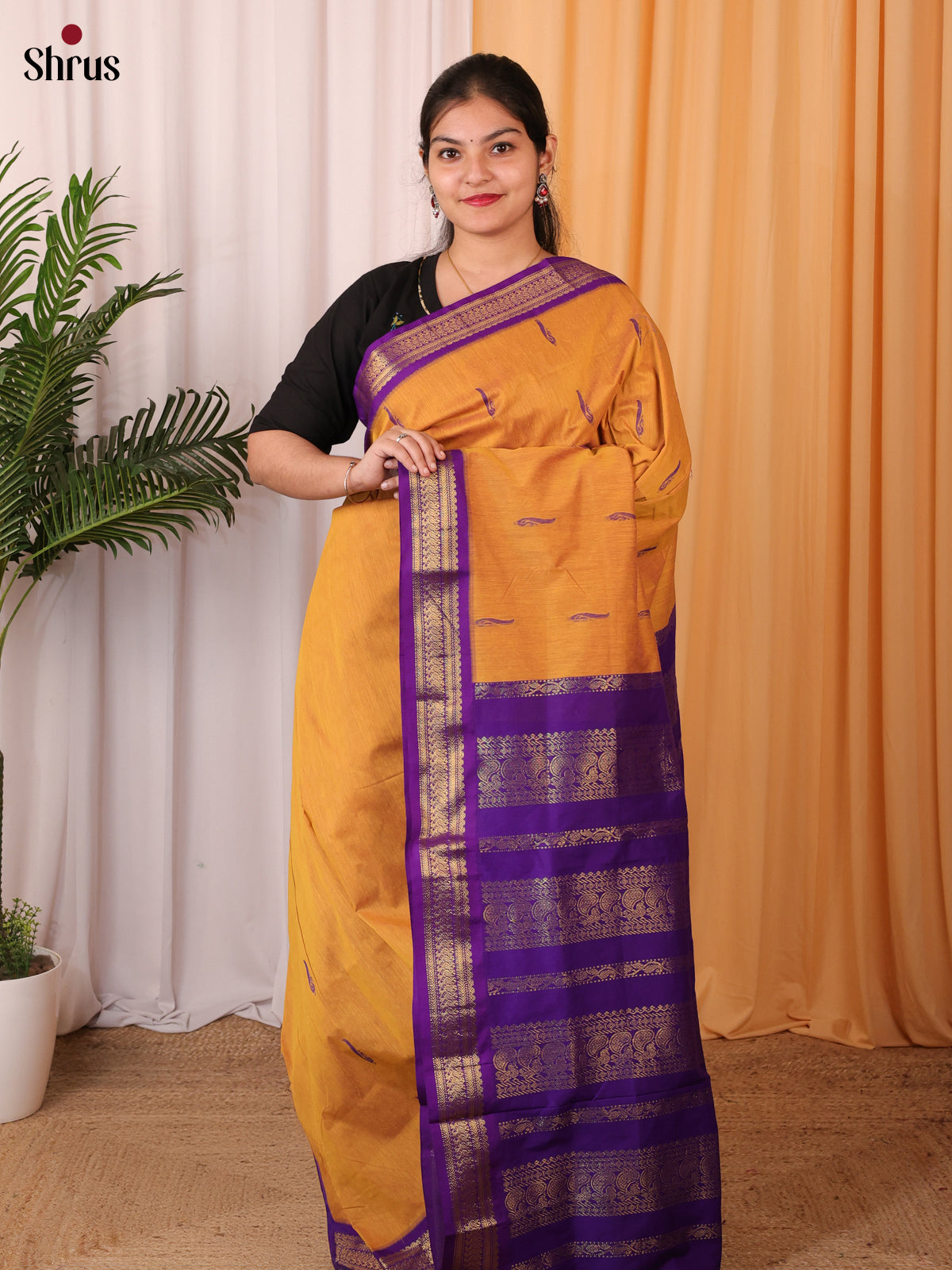 Orange & Violet - Kalyani Cotton Saree - Shop on Shrus.com